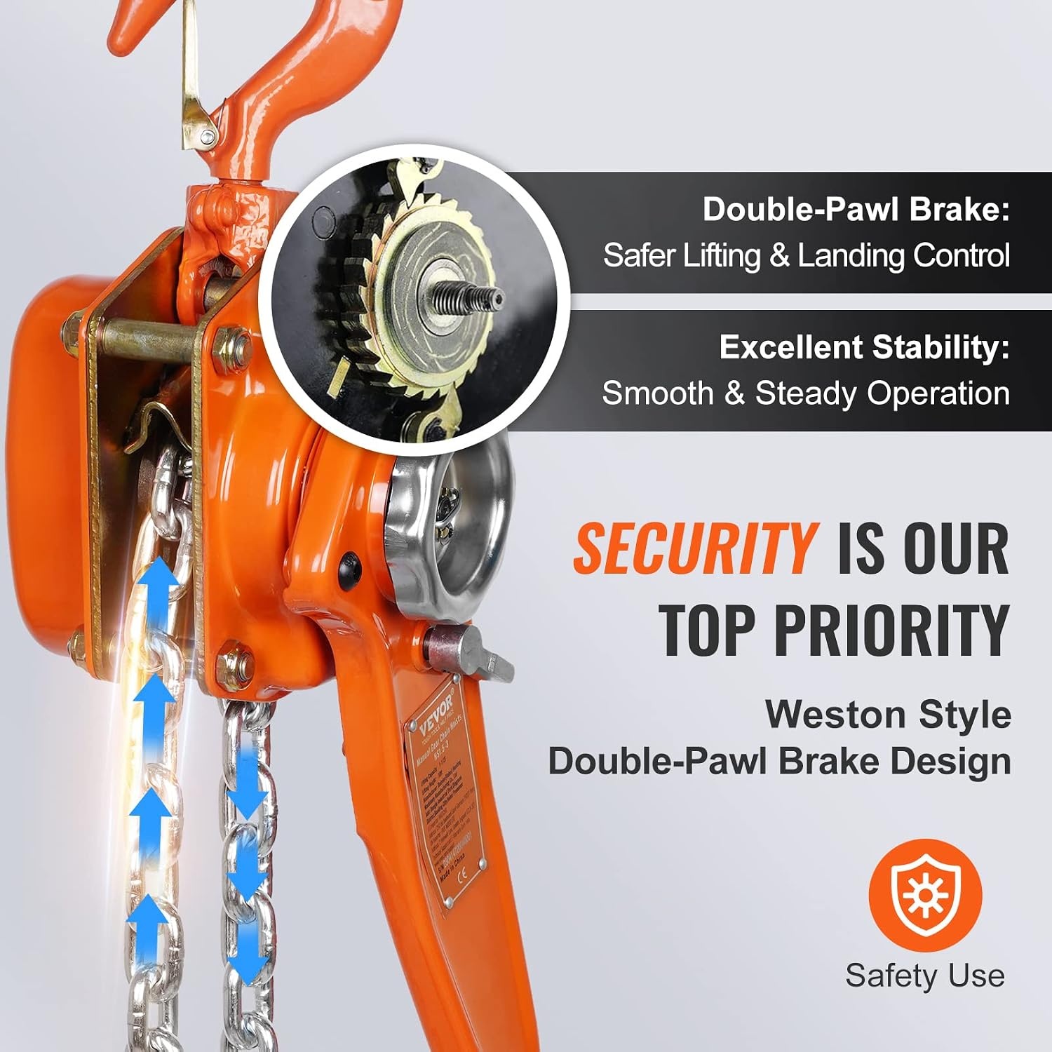 image:imageVEVOR Manual Lever Chain Hoist 112 Ton 3300 lbs Capacity 10 FT Come Along G80 Galvanized Carbon Steel with Weston DoublePawl BrakeAuto Chain Leading amp 360 Rotation Hook for Garage Factory DockOrange