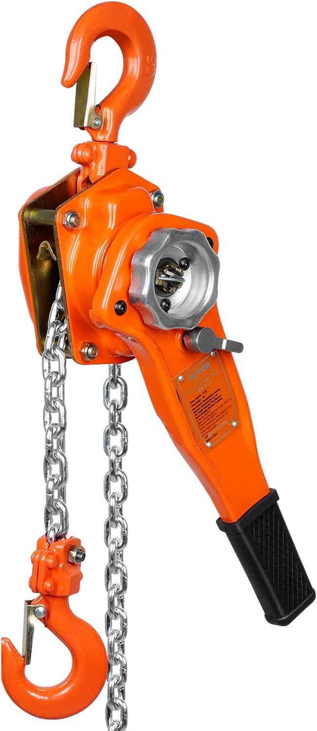 image:imageVEVOR Manual Lever Chain Hoist 112 Ton 3300 lbs Capacity 10 FT Come Along G80 Galvanized Carbon Steel with Weston DoublePawl BrakeAuto Chain Leading amp 360 Rotation Hook for Garage Factory DockOrange