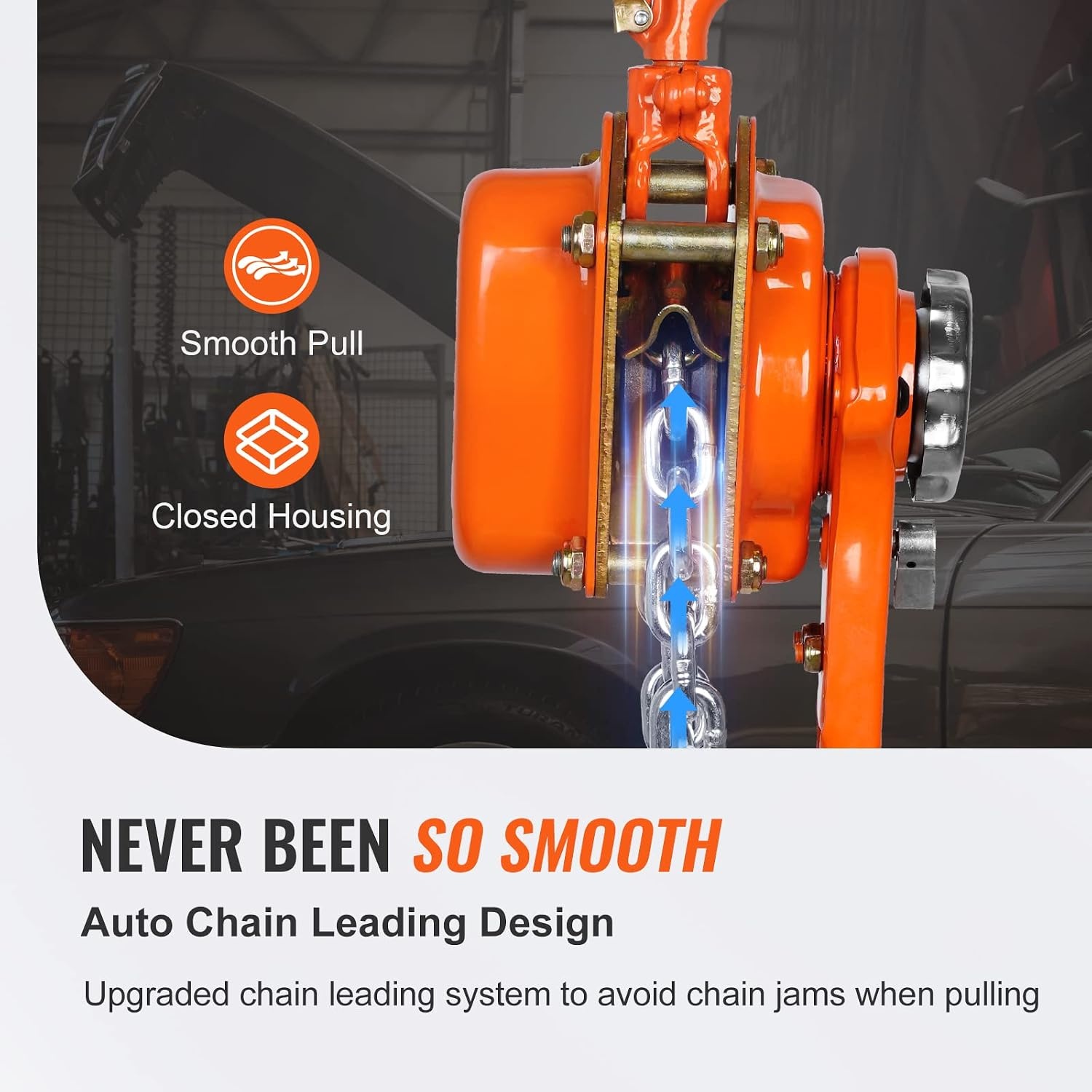 image:imageVEVOR Manual Lever Chain Hoist 112 Ton 3300 lbs Capacity 10 FT Come Along G80 Galvanized Carbon Steel with Weston DoublePawl BrakeAuto Chain Leading amp 360 Rotation Hook for Garage Factory DockOrange