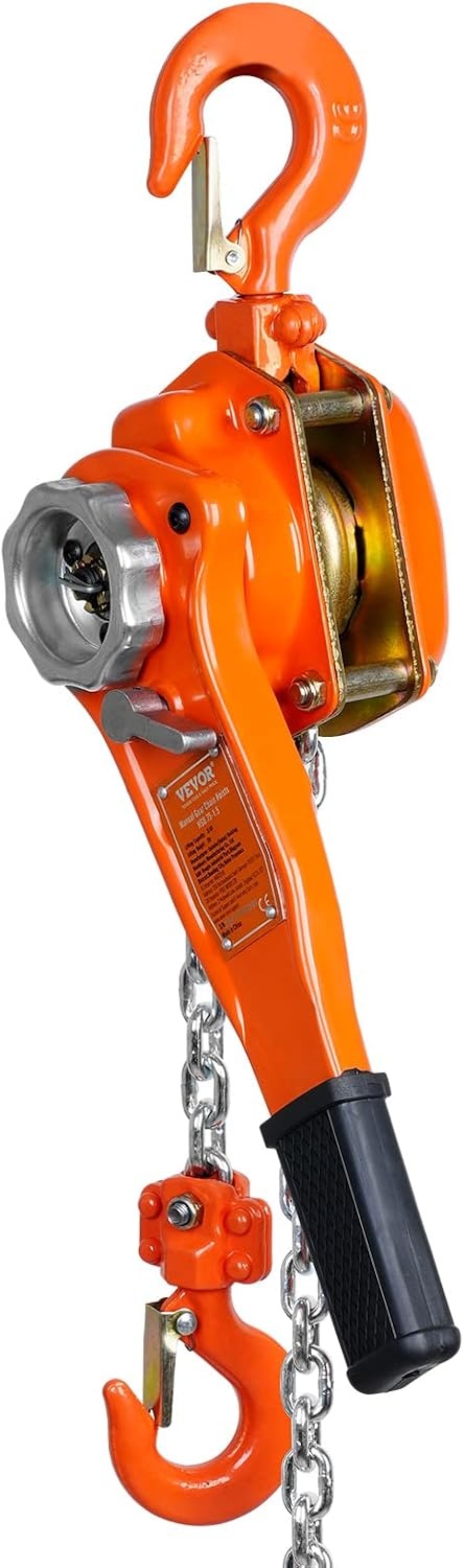 image:imageVEVOR Manual Lever Chain Hoist 112 Ton 3300 lbs Capacity 10 FT Come Along G80 Galvanized Carbon Steel with Weston DoublePawl BrakeAuto Chain Leading amp 360 Rotation Hook for Garage Factory DockOrange