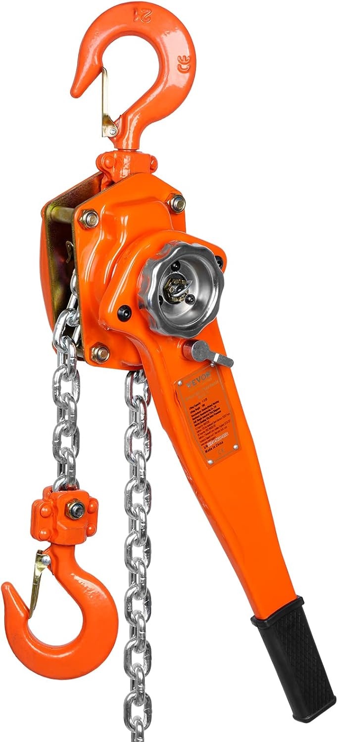 image:imageVEVOR Manual Lever Chain Hoist 112 Ton 3300 lbs Capacity 10 FT Come Along G80 Galvanized Carbon Steel with Weston DoublePawl BrakeAuto Chain Leading amp 360 Rotation Hook for Garage Factory DockOrange