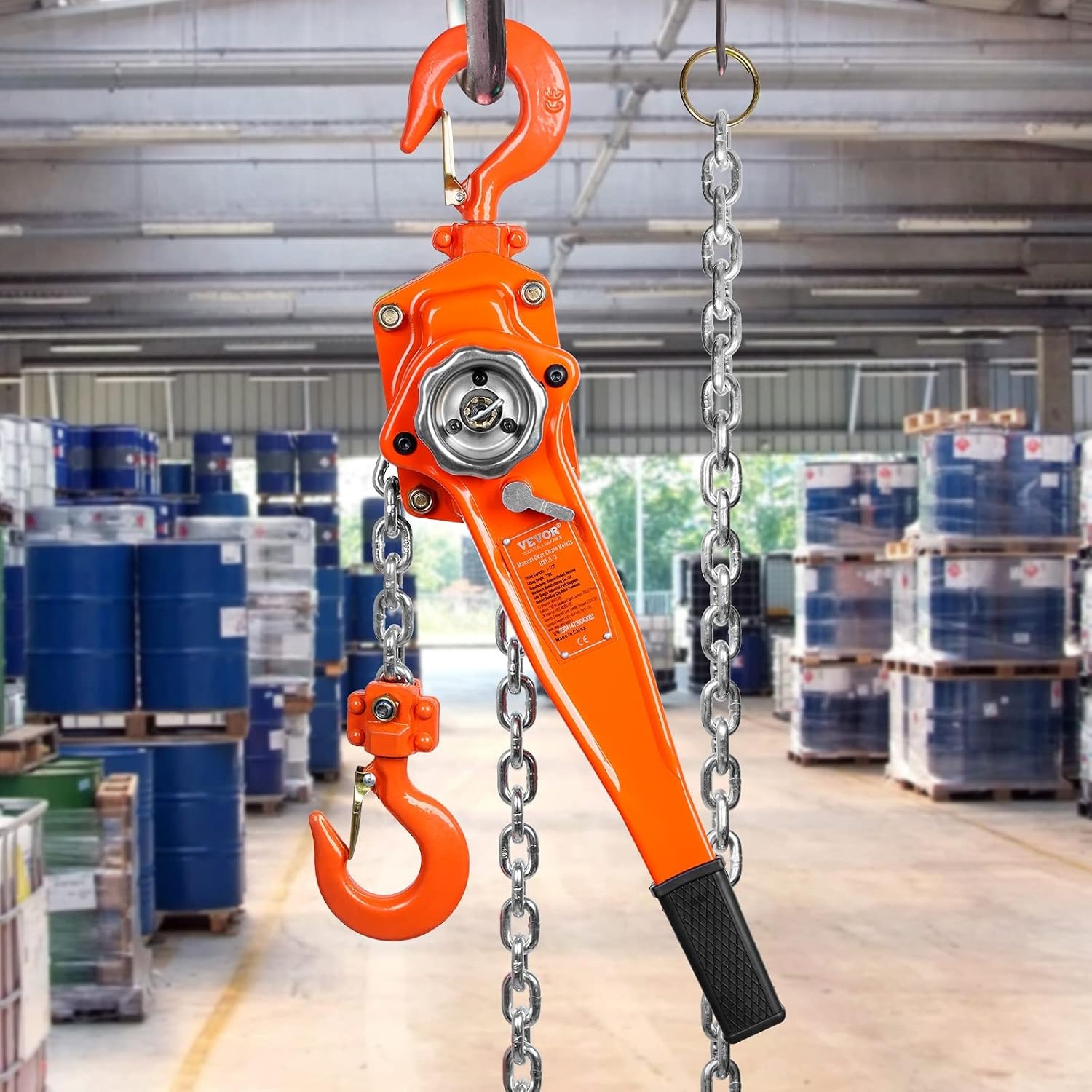 image:imageVEVOR Manual Lever Chain Hoist 112 Ton 3300 lbs Capacity 10 FT Come Along G80 Galvanized Carbon Steel with Weston DoublePawl BrakeAuto Chain Leading amp 360 Rotation Hook for Garage Factory DockOrange