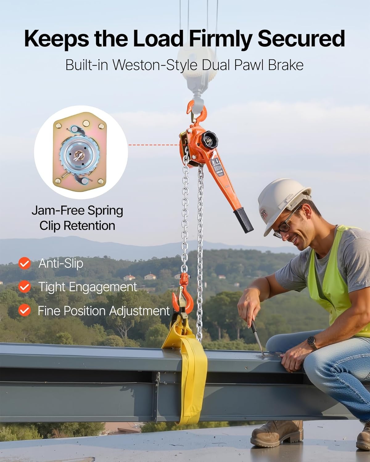 image:imageVEVOR Manual Lever Chain Hoist 112T 3300LBS Capacity Heavy Duty Come Along 10FT Lift G80 Alloy Steel Chain with Dual Pawl Mechanical Brake360Rotating Hooks for Warehouse Construction Garage