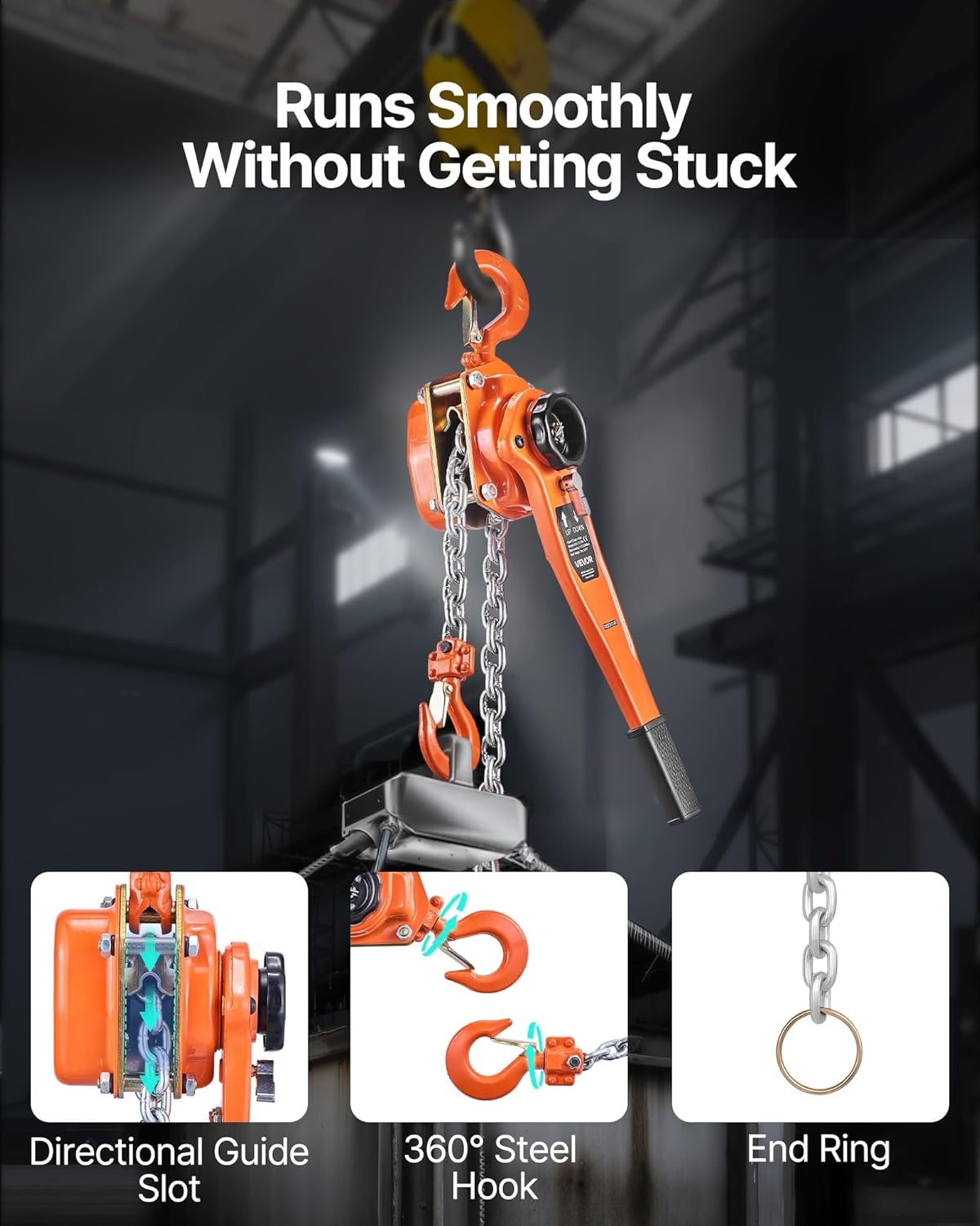 image:imageVEVOR Manual Lever Chain Hoist 112T 3300LBS Capacity Heavy Duty Come Along 10FT Lift G80 Alloy Steel Chain with Dual Pawl Mechanical Brake360Rotating Hooks for Warehouse Construction Garage