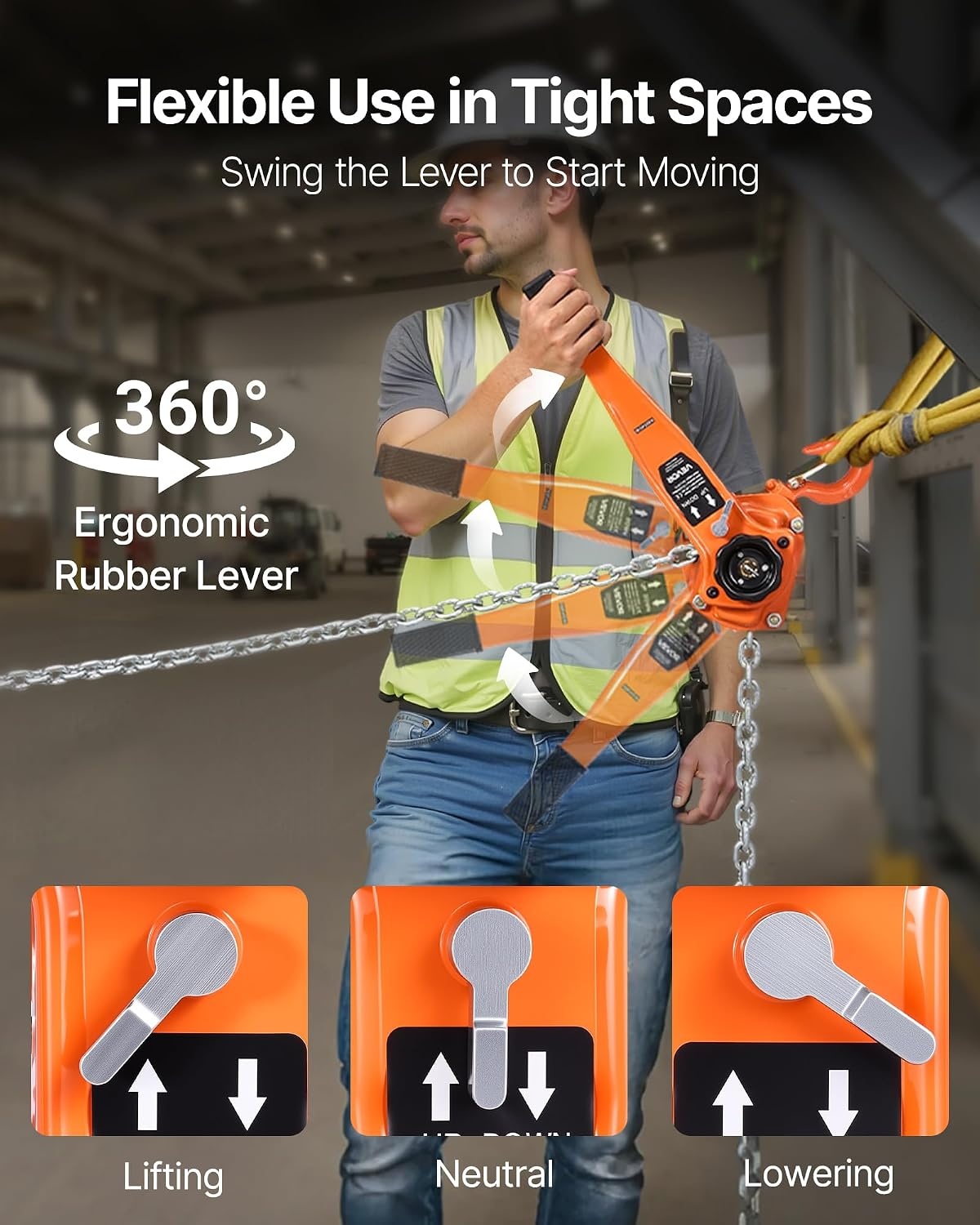 image:imageVEVOR Manual Lever Chain Hoist 112T 3300LBS Capacity Heavy Duty Come Along 10FT Lift G80 Alloy Steel Chain with Dual Pawl Mechanical Brake360Rotating Hooks for Warehouse Construction Garage