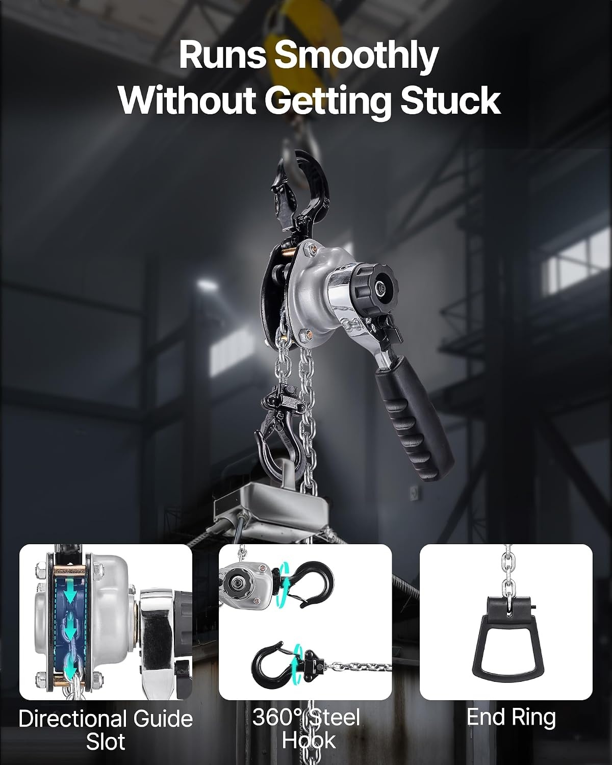 image:imageVEVOR Manual Lever Chain Hoist 12T 1100LBS Capacity Heavy Duty Come Along 10FT Lift G80 Alloy Steel Chain with Dual Pawl Mechanical Brake360Rotating Hooks for Warehouse Construction Garage1100LBS 20FT