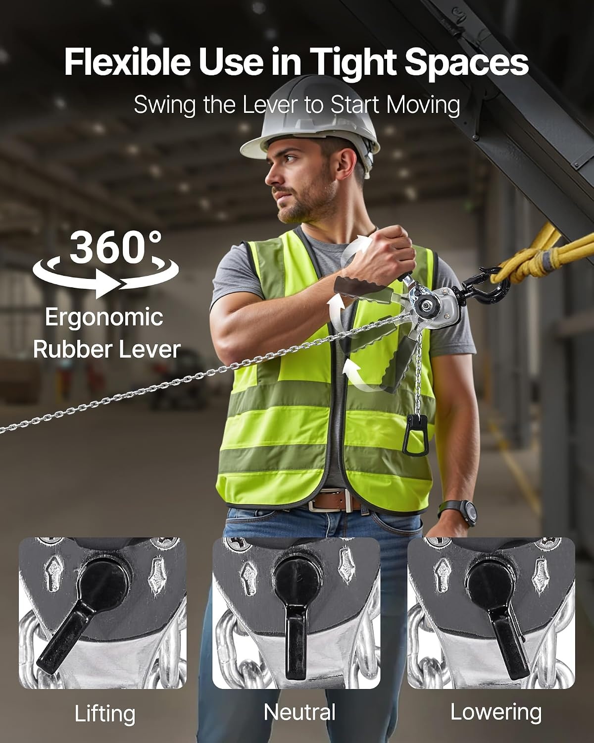 image:imageVEVOR Manual Lever Chain Hoist 12T 1100LBS Capacity Heavy Duty Come Along 10FT Lift G80 Alloy Steel Chain with Dual Pawl Mechanical Brake360Rotating Hooks for Warehouse Construction Garage1100LBS 10FT
