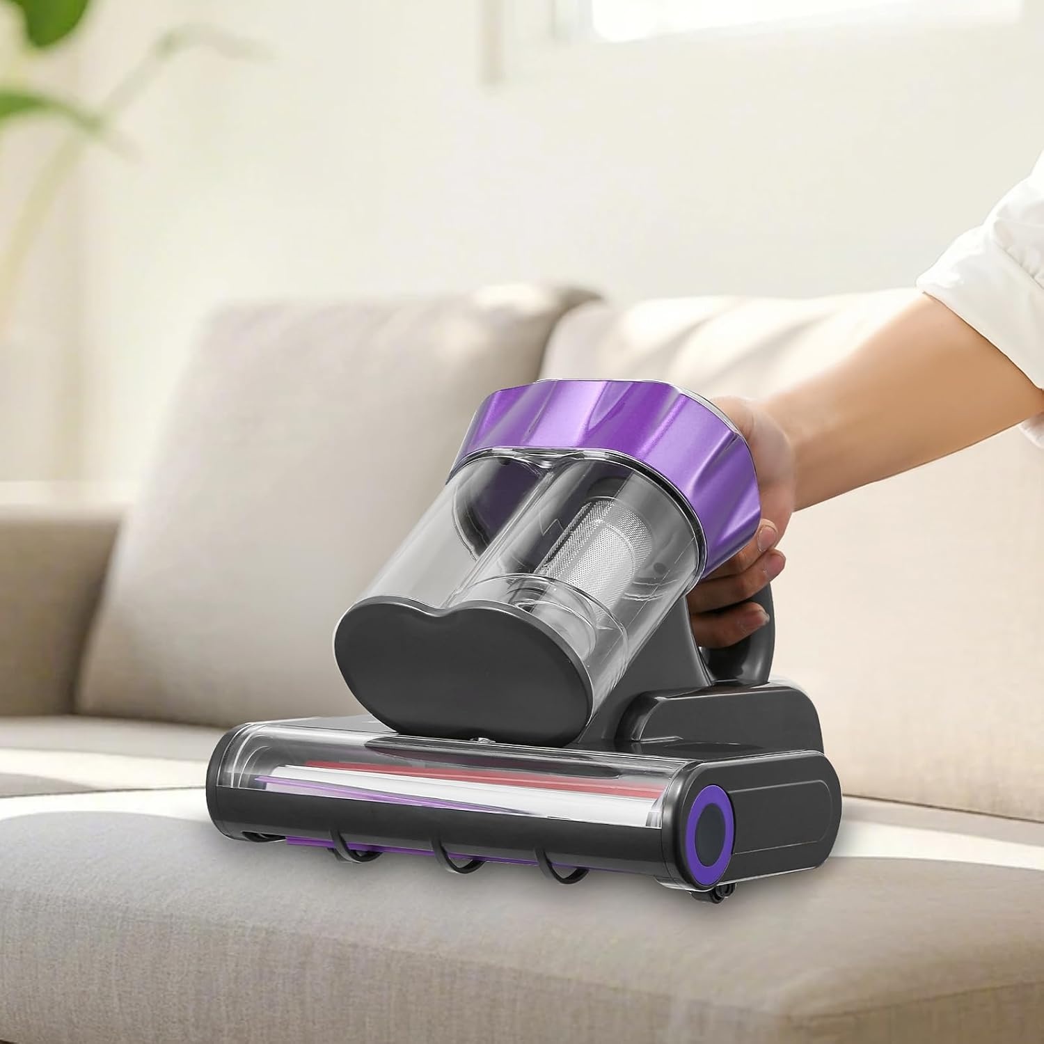 image:imageVEVOR Mattress Vacuum Cleaner 550W Bed Vacuum Cleaner with 18Kpa Powerful Suction and Dual Dust Bin HEPA Filter amp Heating Ultrasound Tech amp Cleaning Lights Handheld for Bed Sofa Corded WhiteDark Gray Purple