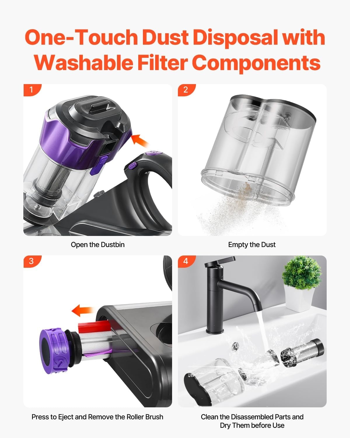 image:imageVEVOR Mattress Vacuum Cleaner 550W Bed Vacuum Cleaner with 18Kpa Powerful Suction and Dual Dust Bin HEPA Filter amp Heating Ultrasound Tech amp Cleaning Lights Handheld for Bed Sofa Corded WhiteDark Gray Purple