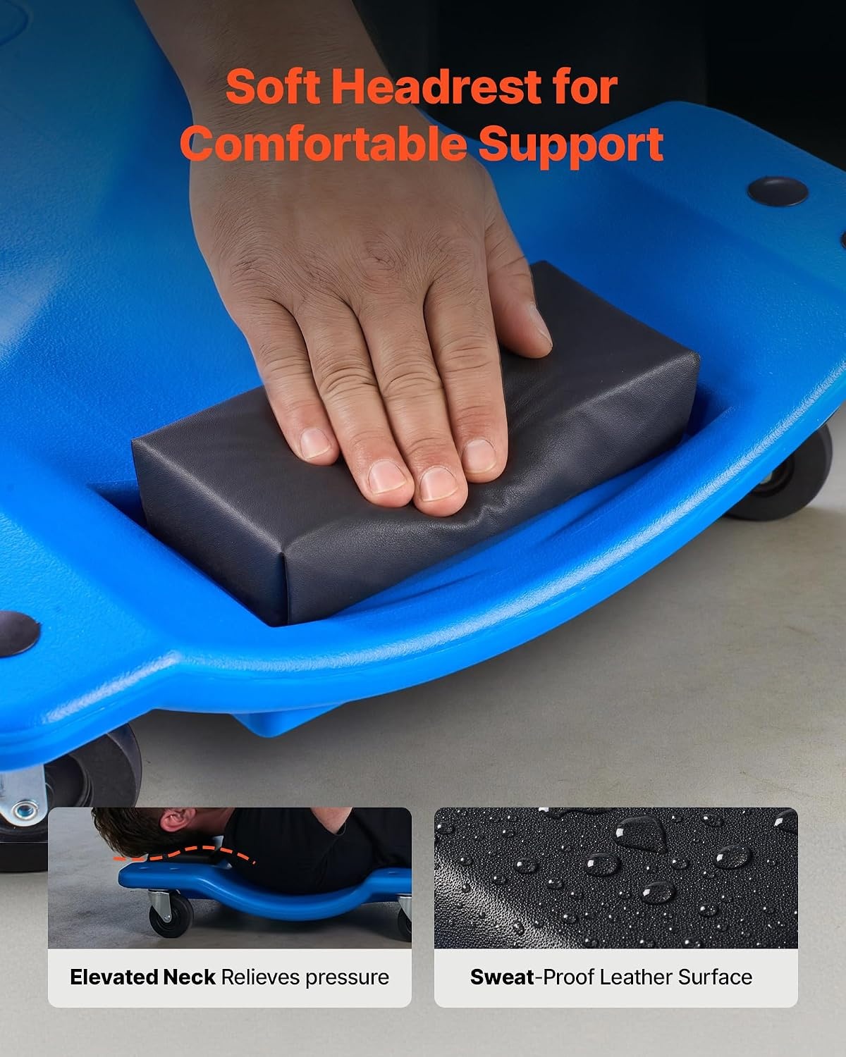 image:imageVEVOR Mechanic Garage Creeper 40Inch 300 lbs Capacity Automotive Rolling Creeper with 6 Casters Adjustable Cushioned Headrest Heavy Duty Steel Frame Low Profile for Garages Repair Shops and DIYBlue