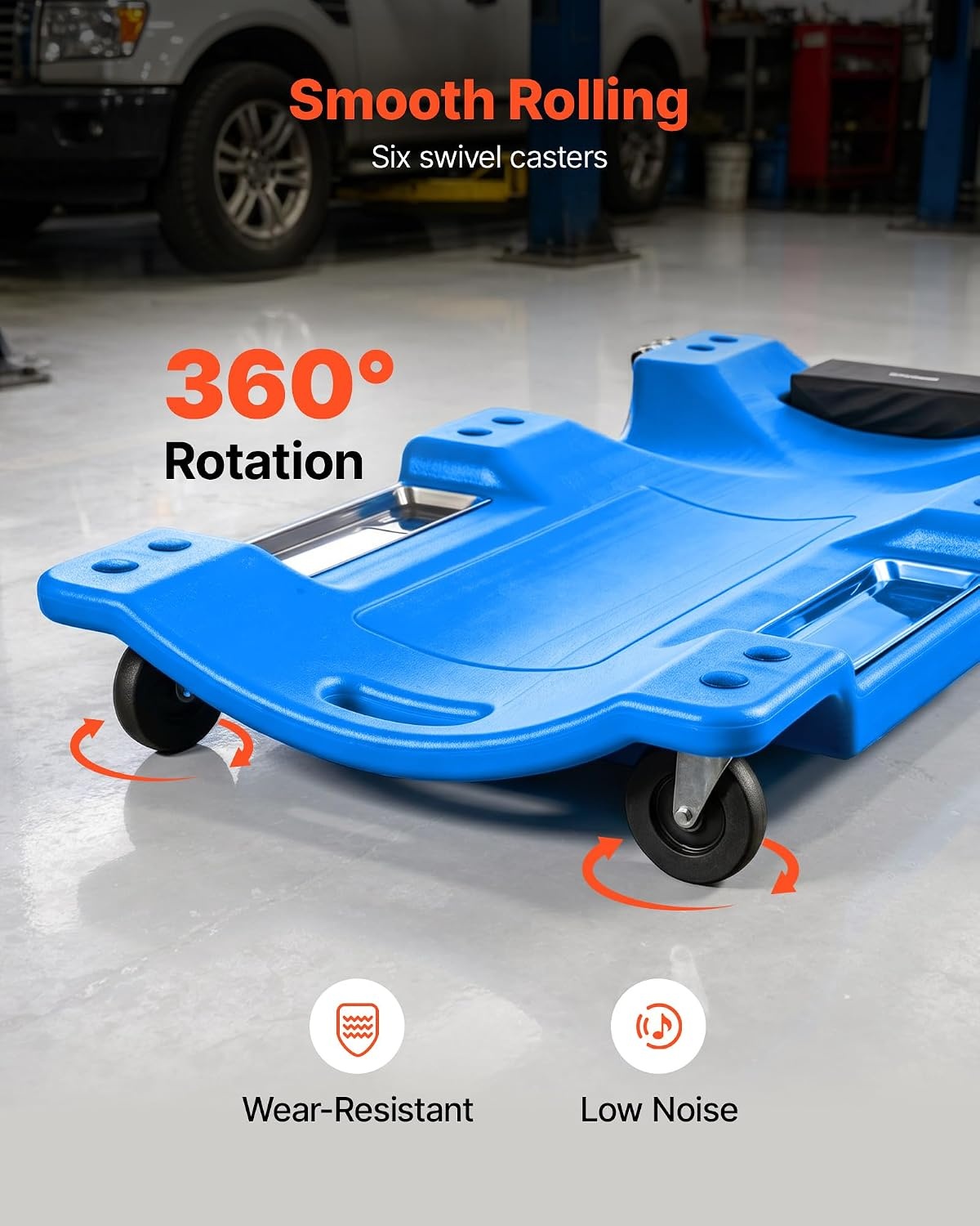 image:imageVEVOR Mechanic Garage Creeper 40Inch 300 lbs Capacity Automotive Rolling Creeper with 6 Casters Adjustable Cushioned Headrest Heavy Duty Steel Frame Low Profile for Garages Repair Shops and DIYBlue