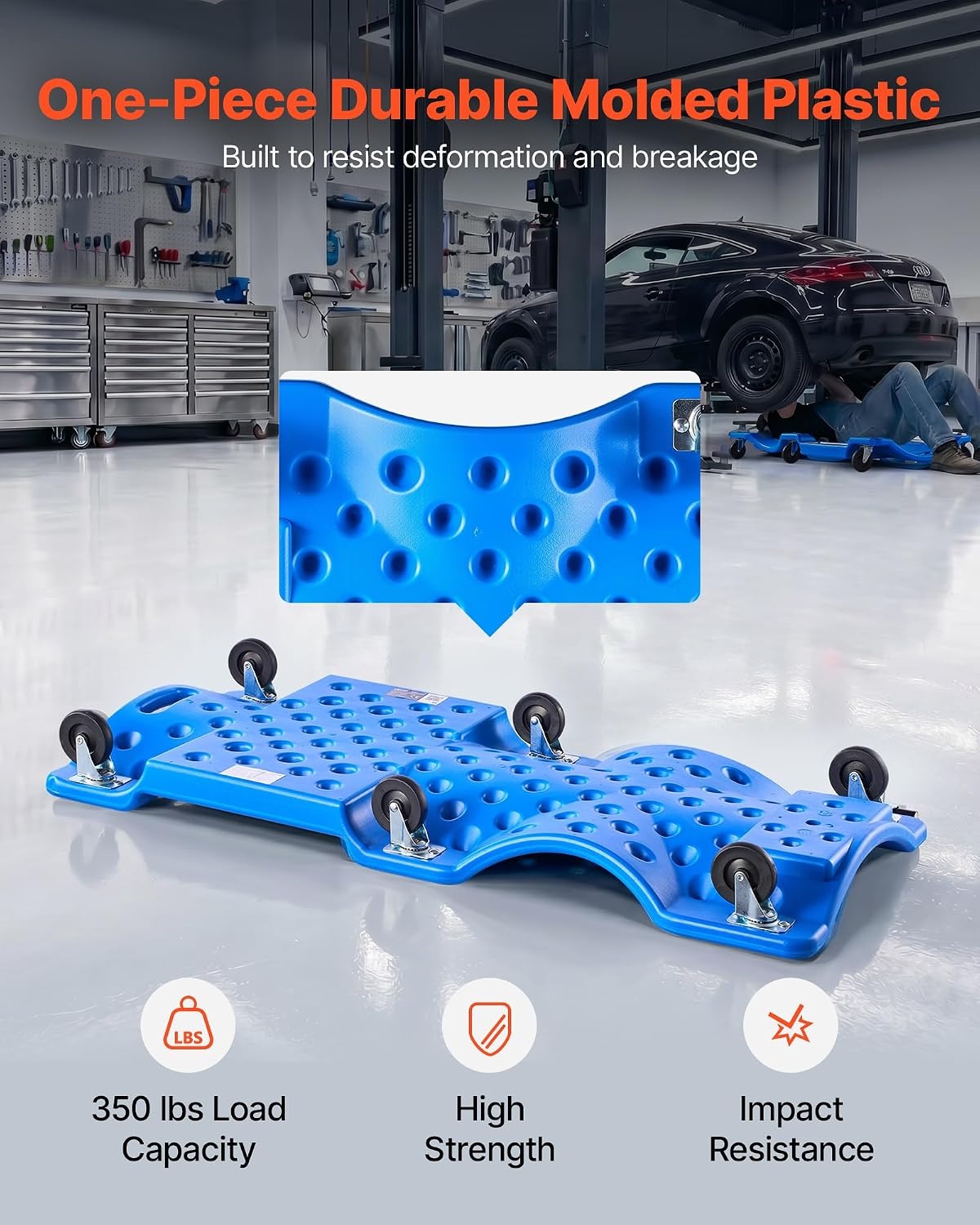 image:imageVEVOR Mechanic Garage Creeper 40Inch 300 lbs Capacity Automotive Rolling Creeper with 6 Casters Adjustable Cushioned Headrest Heavy Duty Steel Frame Low Profile for Garages Repair Shops and DIYBlue