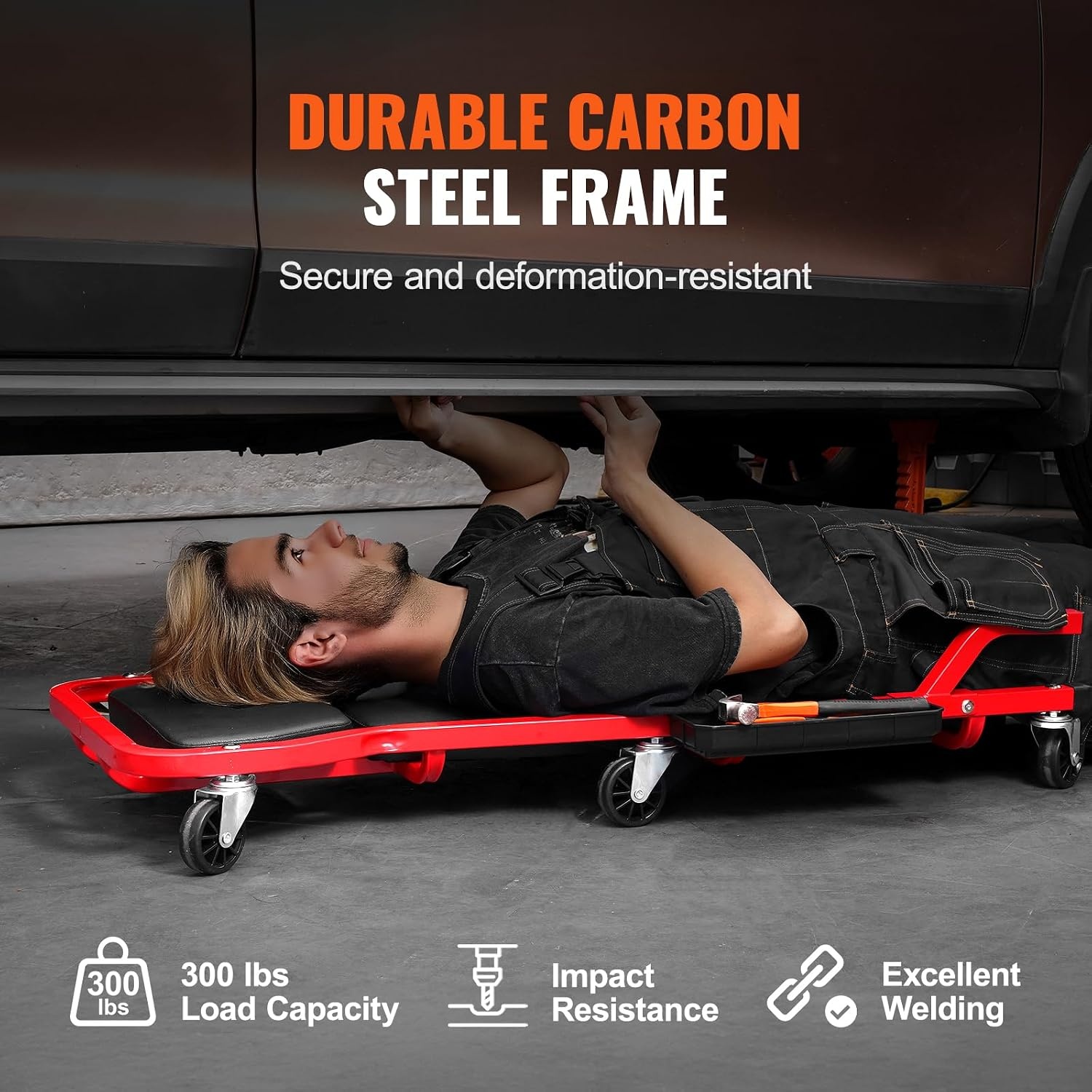 image:imageVEVOR Mechanic Garage Creeper 40Inch 300 lbs Capacity Automotive Rolling Creeper with 6 Casters Adjustable Cushioned Headrest Heavy Duty Steel Frame Low Profile for Garages Repair Shops and DIYRed