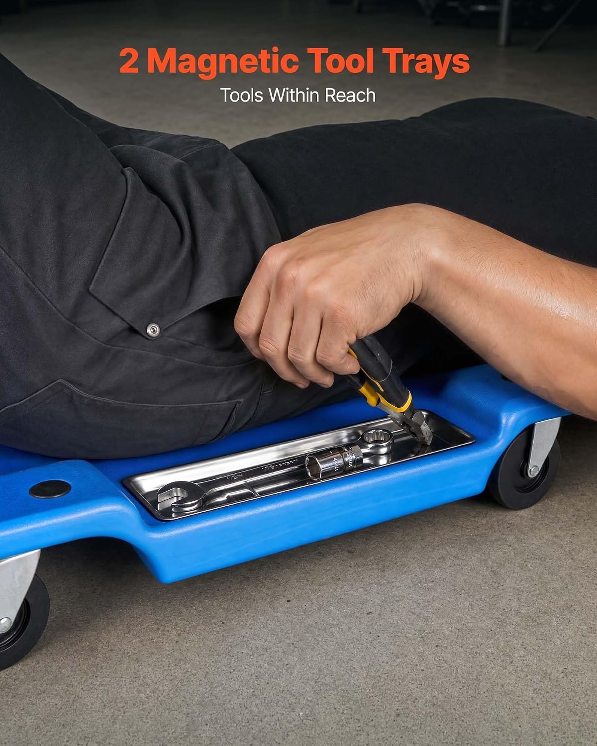 image:imageVEVOR Mechanic Garage Creeper 40Inch 300 lbs Capacity Automotive Rolling Creeper with 6 Casters Adjustable Cushioned Headrest Heavy Duty Steel Frame Low Profile for Garages Repair Shops and DIYBlue