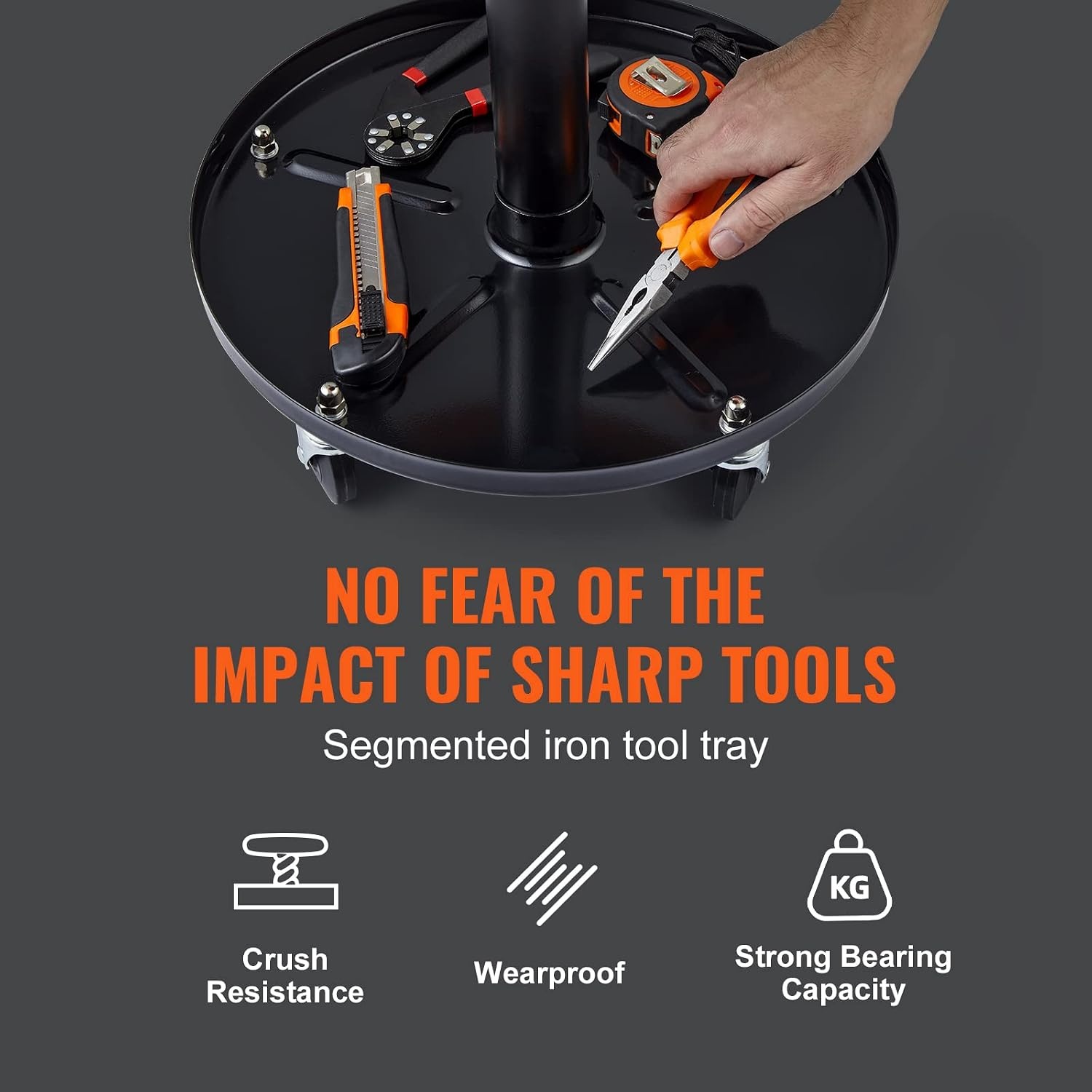 image:imageVEVOR Mechanic Stool 250 LBS Rolling Pneumatic Creeper GarageShop Seat Adjustable Height 1622 inch in Padded Rolling Workshop Stool with Tool Tray for Garage Shop Auto Repair BlackOrange