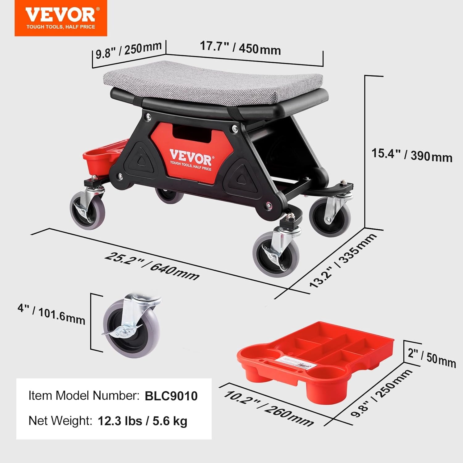image:imageVEVOR Mechanic Stool 300 LBS Capacity Garage Stool Gift for Men Heavy Duty Rolling Mechanics Seat with Three Slide Out Tool Trays and Drawer Tools for Automotive Auto Repair Auto Repair Heavy Duty Plastic Rolling Mechanics Seat with Cushion Three Slide Out Tool Trays and Drawer for Automotive