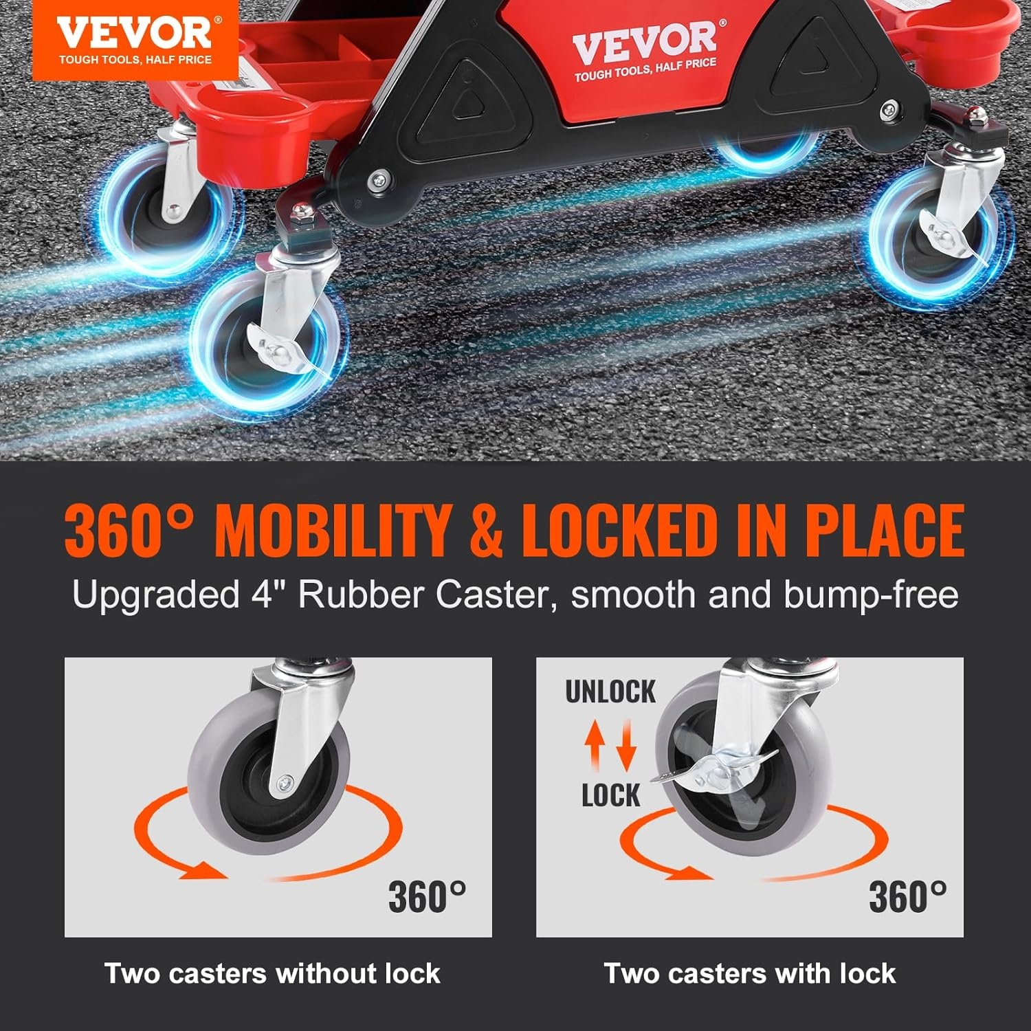 image:imageVEVOR Mechanic Stool 300 LBS Capacity Garage Stool Gift for Men Heavy Duty Rolling Mechanics Seat with Three Slide Out Tool Trays and Drawer Tools for Automotive Auto Repair Auto Repair Heavy Duty Plastic Rolling Mechanics Seat with Cushion Three Slide Out Tool Trays and Drawer for Automotive
