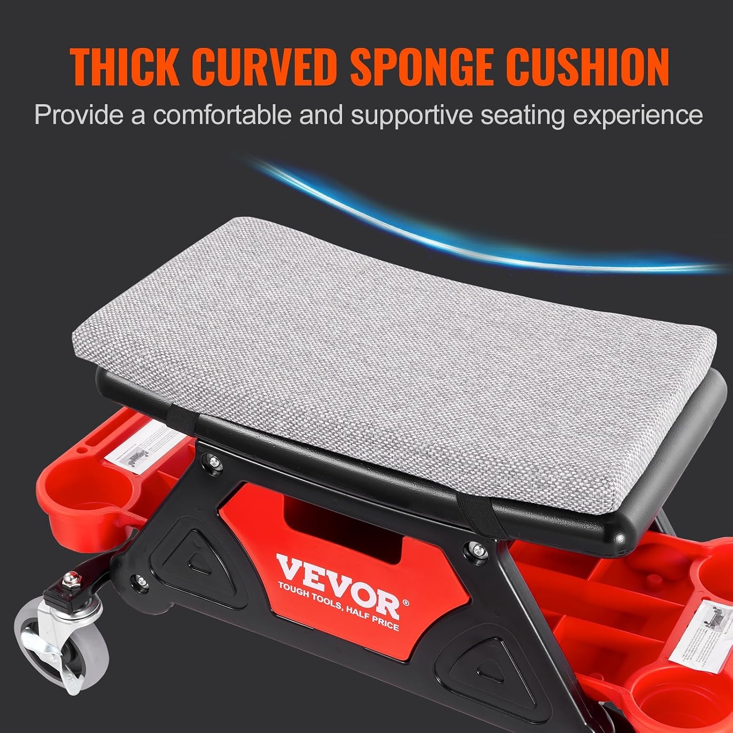 image:imageVEVOR Mechanic Stool 300 LBS Capacity Garage Stool Gift for Men Heavy Duty Rolling Mechanics Seat with Three Slide Out Tool Trays and Drawer Tools for Automotive Auto Repair Auto Repair Heavy Duty Plastic Rolling Mechanics Seat with Cushion Three Slide Out Tool Trays and Drawer for Automotive