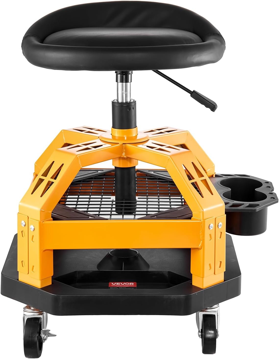 image:imageVEVOR Mechanic Stool Dual Storage Trays Rolling Stool and Garage Stool with Adjustable Height 236295 inSoft Waterproof Cushion 360 Swivel Casters 330 LBS Capacity Heavy DutyYellow