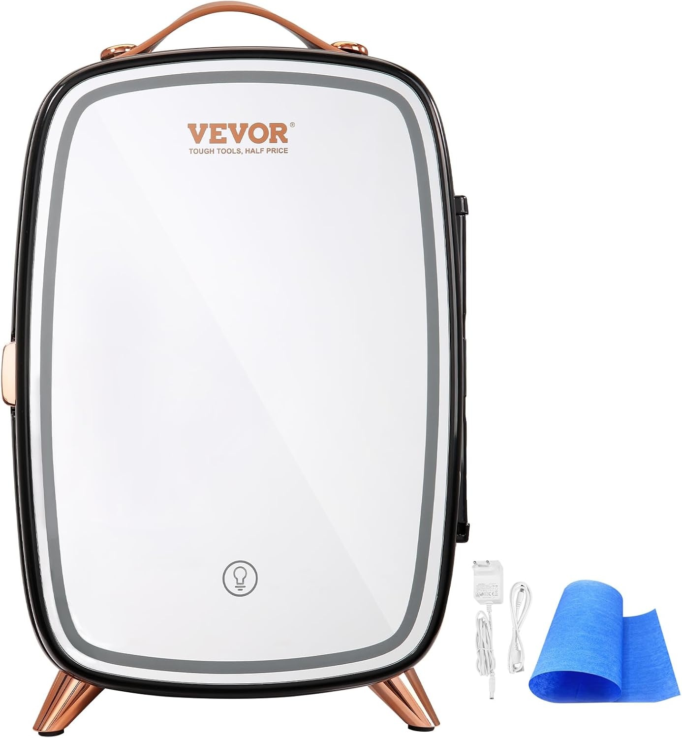 image:imageVEVOR Mini Fridge 6L Skincare Refrigerator with LED Light and HD Mirror ACDC Makeup Cooler for Skin Care Cosmetic Storage Chill Face Mask Drink Small Cooling for Bedroom Dorm Desktop BlackSmall