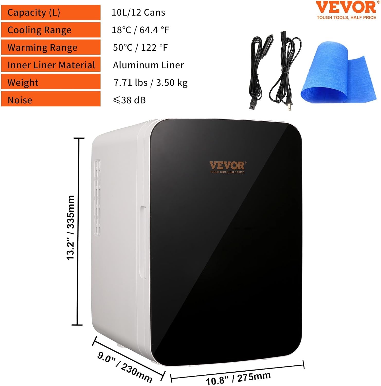 image:imageVEVOR Mini Fridge 6L Skincare Refrigerator with LED Light and HD Mirror ACDC Makeup Cooler for Skin Care Cosmetic Storage Chill Face Mask Drink Small Cooling for Bedroom Dorm Desktop BlackMedium