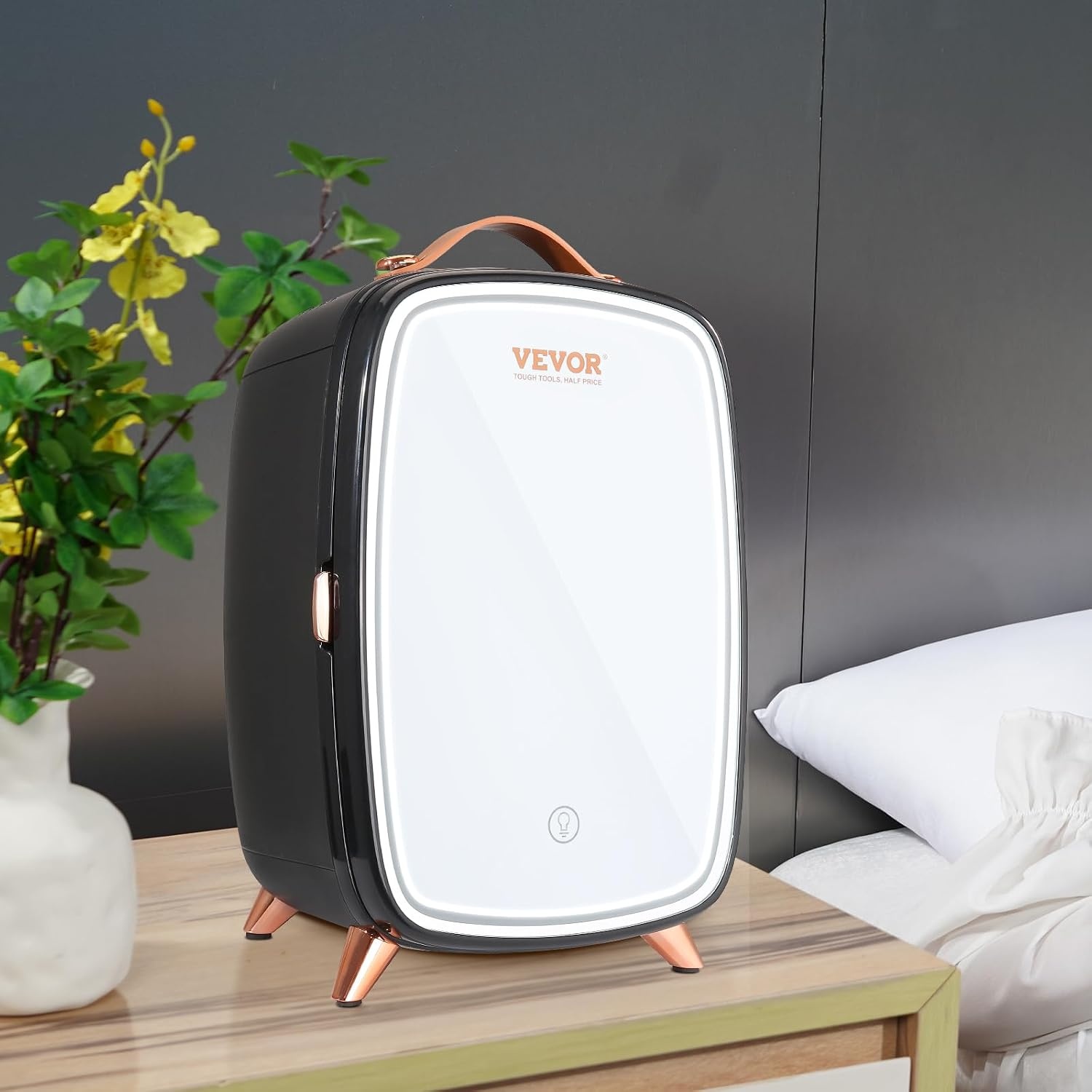 image:imageVEVOR Mini Fridge 6L Skincare Refrigerator with LED Light and HD Mirror ACDC Makeup Cooler for Skin Care Cosmetic Storage Chill Face Mask Drink Small Cooling for Bedroom Dorm Desktop BlackSmall