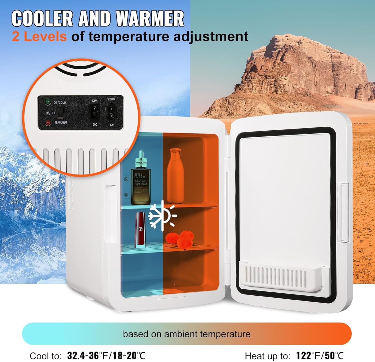 image:imageVEVOR Mini Fridge 6L Skincare Refrigerator with LED Light and HD Mirror ACDC Makeup Cooler for Skin Care Cosmetic Storage Chill Face Mask Drink Small Cooling for Bedroom Dorm Desktop BlackMedium