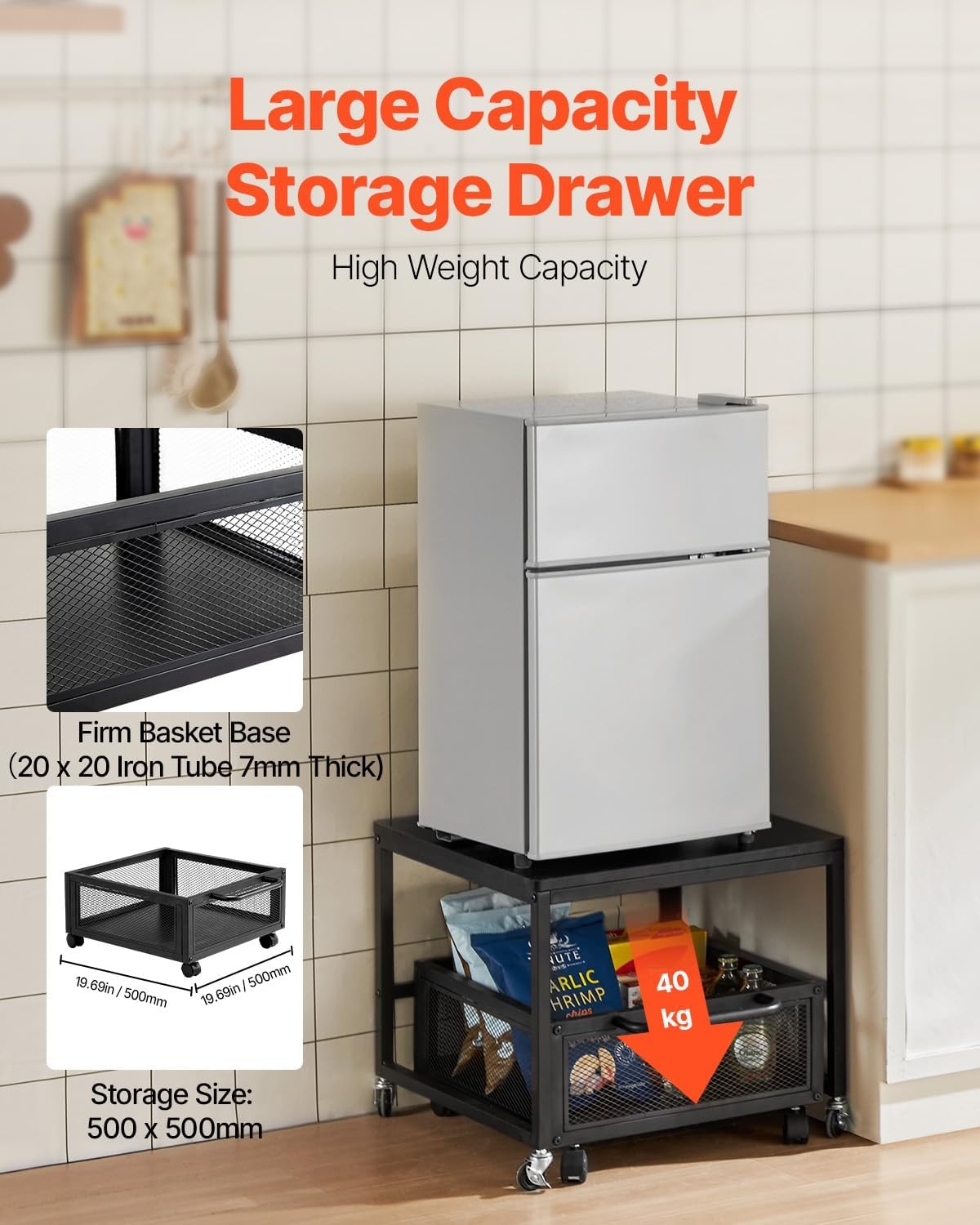 image:imageVEVOR Mini Fridge Stand with Storage 198 lbs Mini Fridge Table with Movable Storage Cart amp Swivel Wheels Beverage Refrigerator Stand for Coffee Bar Mini Fridge Organizer for Home Dorm Light BrownBlack