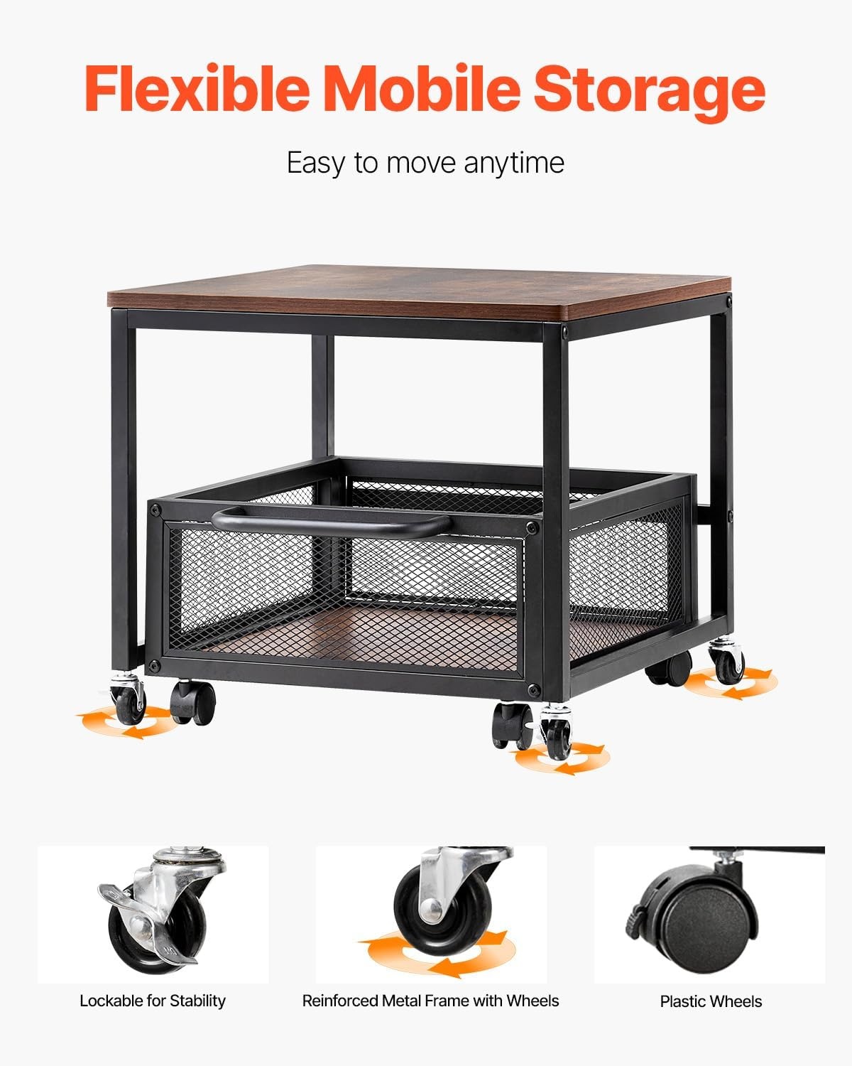 image:imageVEVOR Mini Fridge Stand with Storage 198 lbs Mini Fridge Table with Movable Storage Cart amp Swivel Wheels Beverage Refrigerator Stand for Coffee Bar Mini Fridge Organizer for Home Dorm Light BrownDark Brown