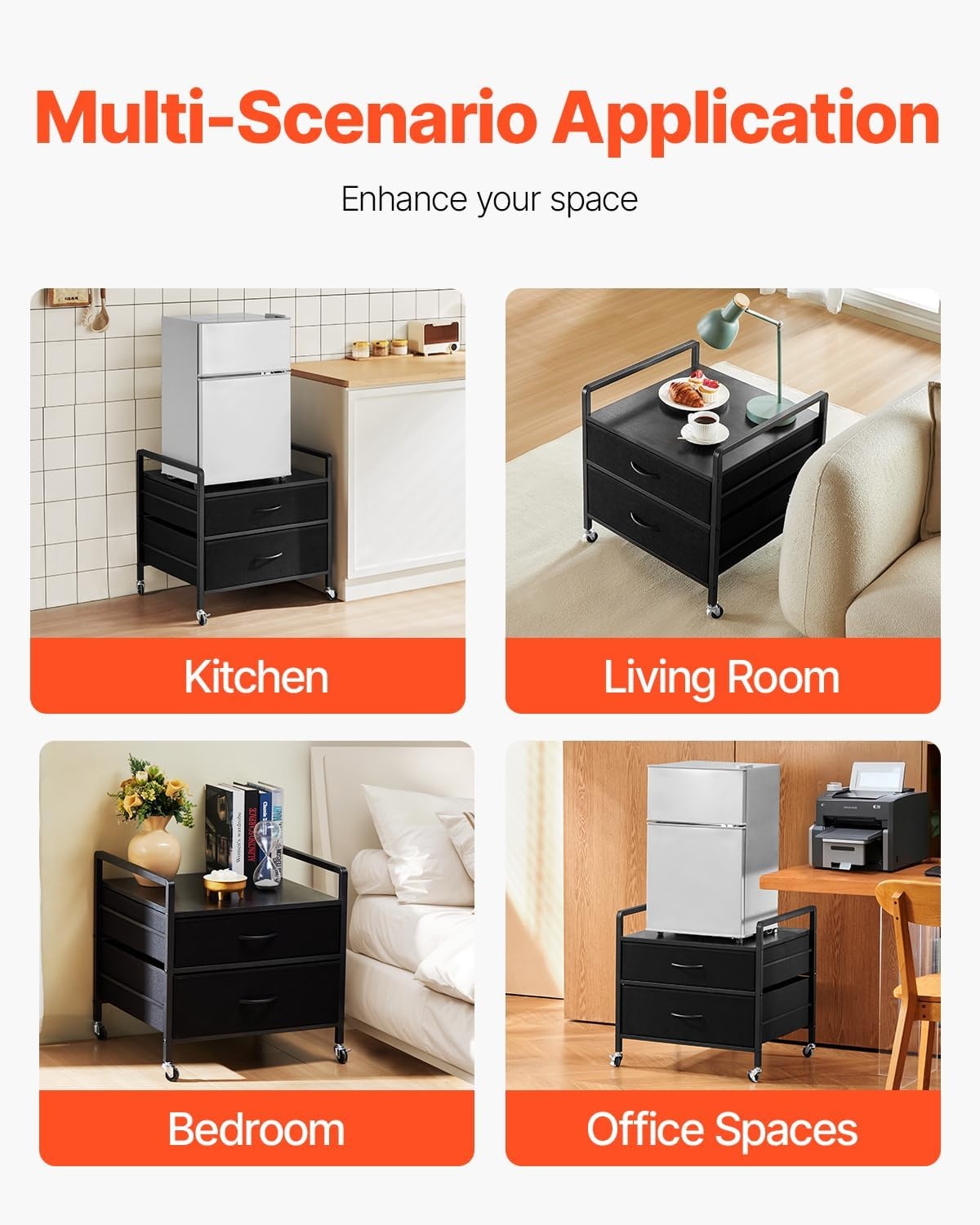 image:imageVEVOR Mini Fridge Stand with Storage 198 lbs Mini Fridge Table with Movable Storage Cart amp Swivel Wheels Beverage Refrigerator Stand for Coffee Bar Mini Fridge Organizer for Home Dorm Light BrownBlack