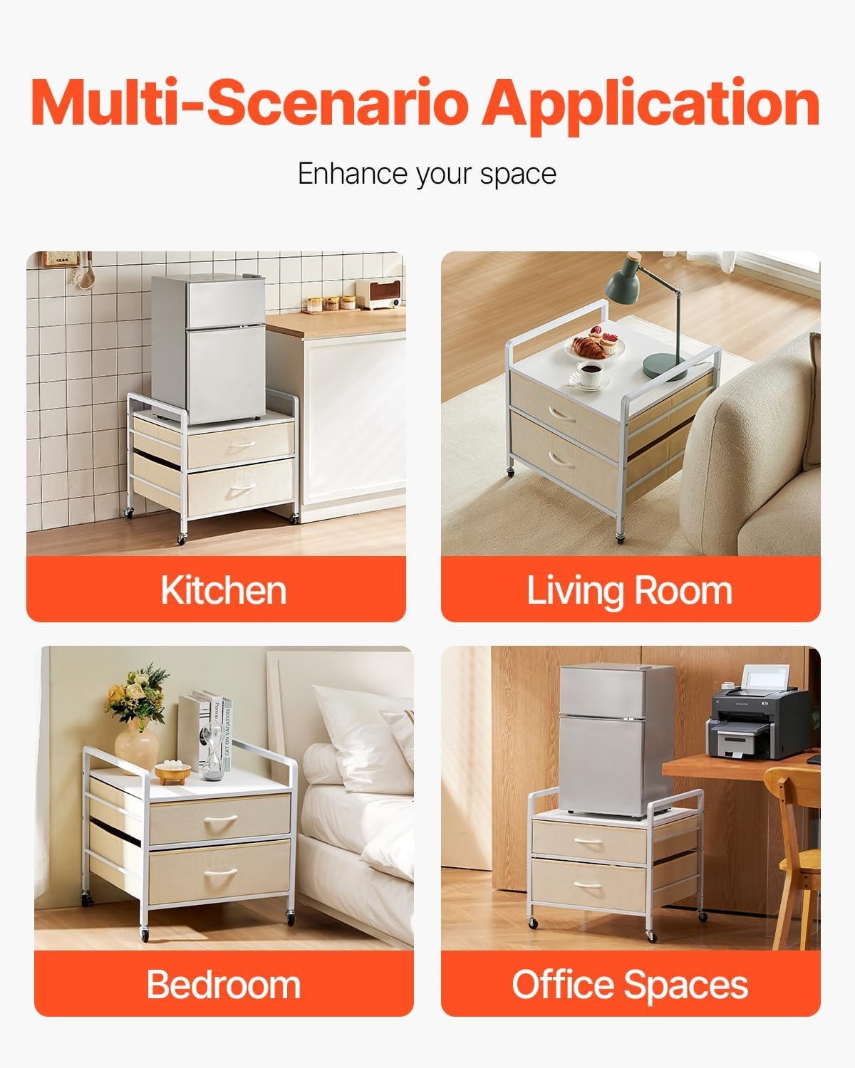 image:imageVEVOR Mini Fridge Stand with Storage 198 lbs Mini Fridge Table with Movable Storage Cart amp Swivel Wheels Beverage Refrigerator Stand for Coffee Bar Mini Fridge Organizer for Home Dorm Light BrownWhite
