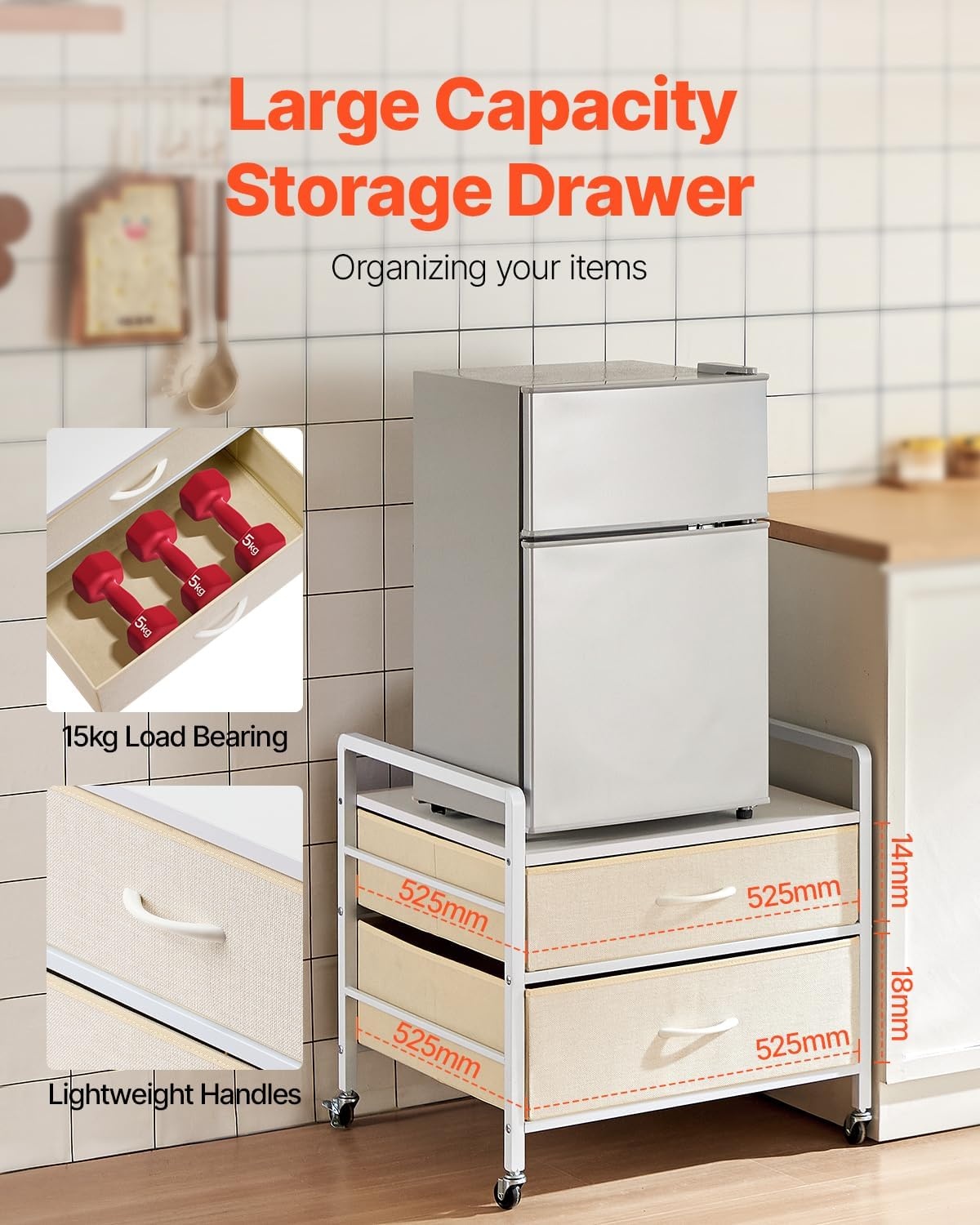 image:imageVEVOR Mini Fridge Stand with Storage 198 lbs Mini Fridge Table with Movable Storage Cart amp Swivel Wheels Beverage Refrigerator Stand for Coffee Bar Mini Fridge Organizer for Home Dorm Light BrownWhite