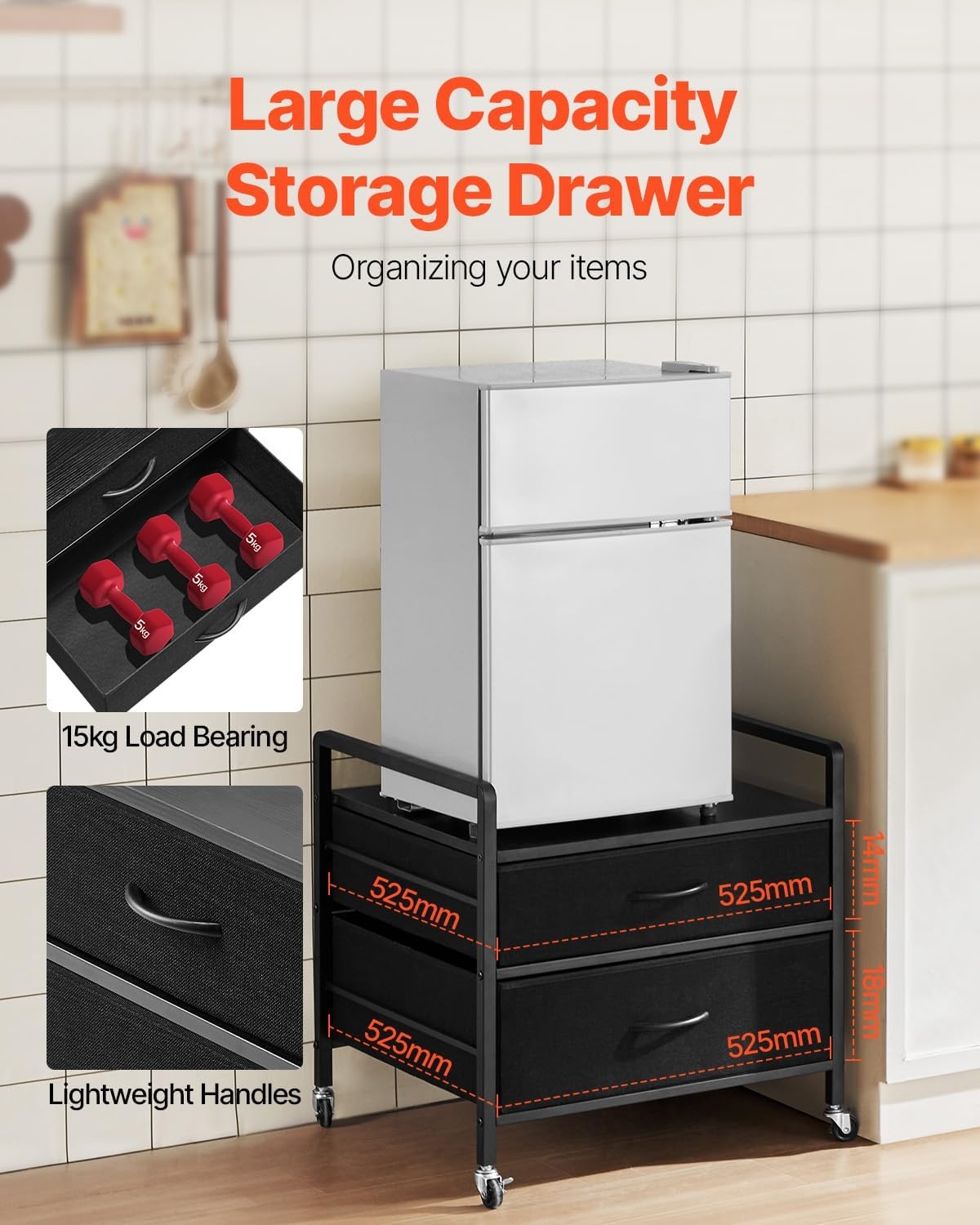 image:imageVEVOR Mini Fridge Stand with Storage 198 lbs Mini Fridge Table with Movable Storage Cart amp Swivel Wheels Beverage Refrigerator Stand for Coffee Bar Mini Fridge Organizer for Home Dorm Light BrownBlack