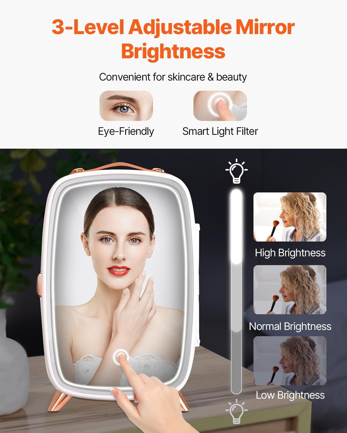 image:imageVEVOR Mini Fridge for Bedroom 6L Luxury Cosmetic Fridges LED Light amp HD Mirror ACDC Portable Mini Fridge for Car Dorm Office Compact Personal Fridge for Beauty Face Mask Beverage Chill White