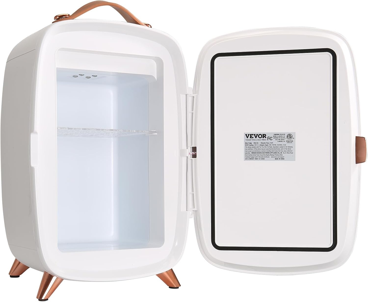 image:imageVEVOR Mini Fridge for Bedroom 6L Luxury Cosmetic Fridges LED Light amp HD Mirror ACDC Portable Mini Fridge for Car Dorm Office Compact Personal Fridge for Beauty Face Mask Beverage Chill White