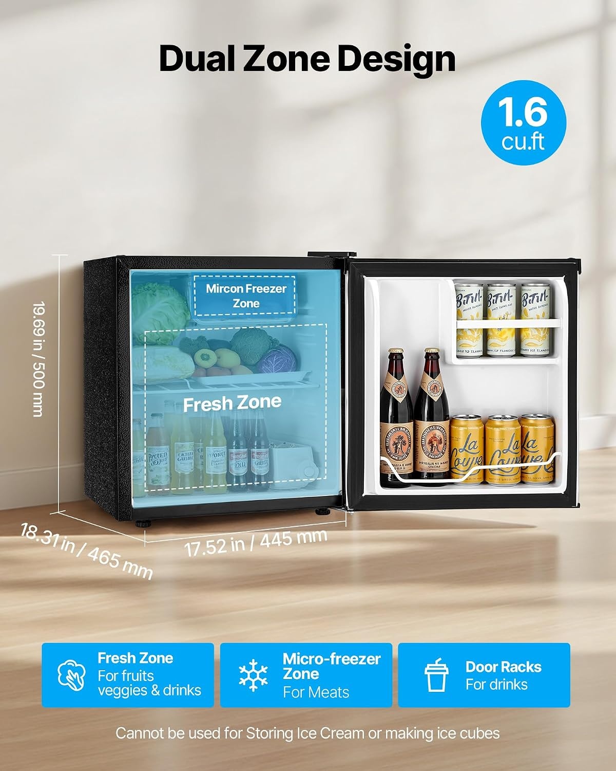 image:imageVEVOR Mini Fridge with Freezer 16 CuFt Compact Refrigerator wMicron Freezer Zone 7Modes Adjust Temp Energy Efficient Small Fridges Reversible Door Low Noise for Bedroom Dorm Office BlackBrushed Stainless