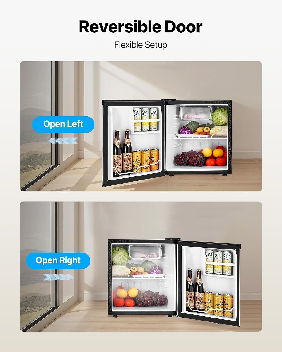 image:imageVEVOR Mini Fridge with Freezer 16 CuFt Compact Refrigerator wMicron Freezer Zone 7Modes Adjust Temp Energy Efficient Small Fridges Reversible Door Low Noise for Bedroom Dorm Office BlackBrushed Stainless