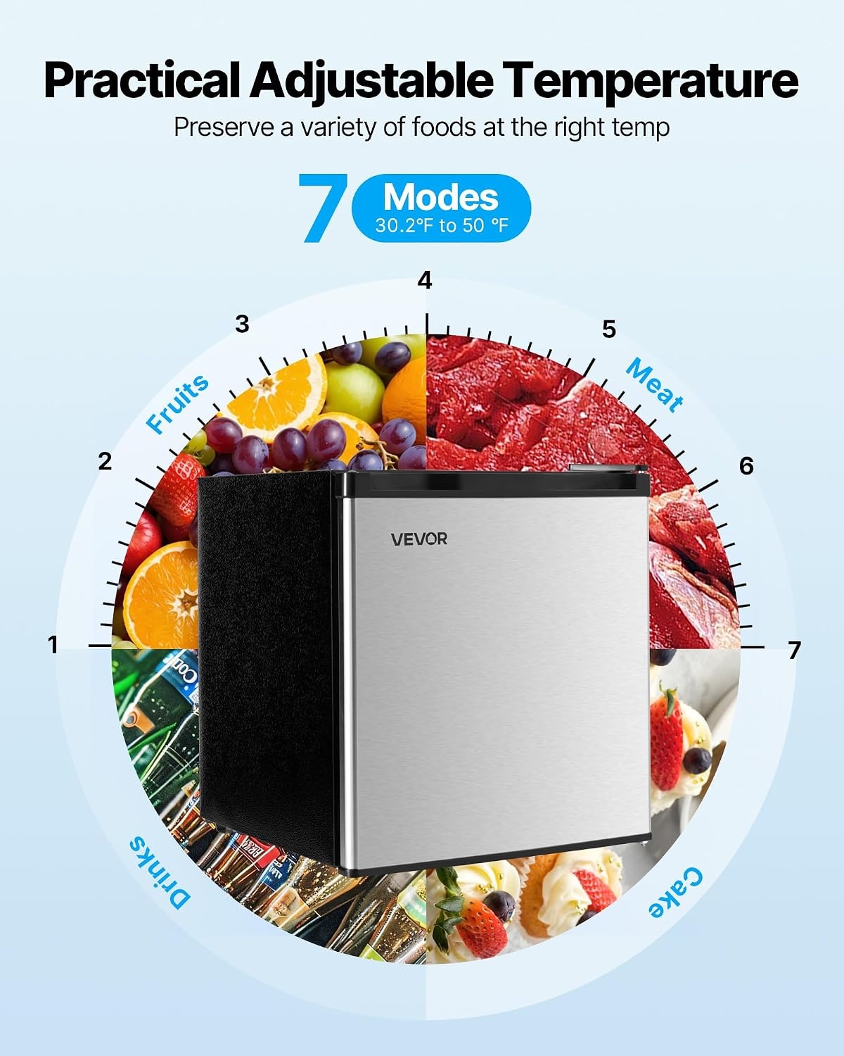 image:imageVEVOR Mini Fridge with Freezer 16 CuFt Compact Refrigerator wMicron Freezer Zone 7Modes Adjust Temp Energy Efficient Small Fridges Reversible Door Low Noise for Bedroom Dorm Office BlackBrushed Stainless
