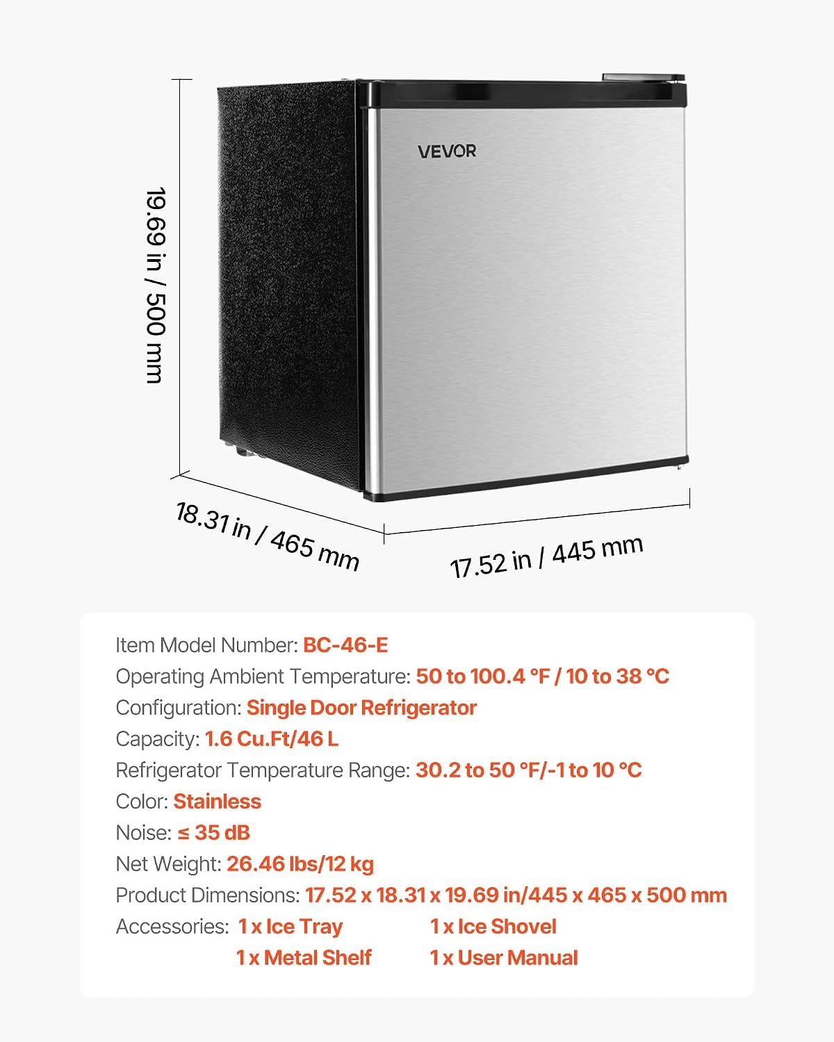 image:imageVEVOR Mini Fridge with Freezer 16 CuFt Compact Refrigerator wMicron Freezer Zone 7Modes Adjust Temp Energy Efficient Small Fridges Reversible Door Low Noise for Bedroom Dorm Office BlackBrushed Stainless