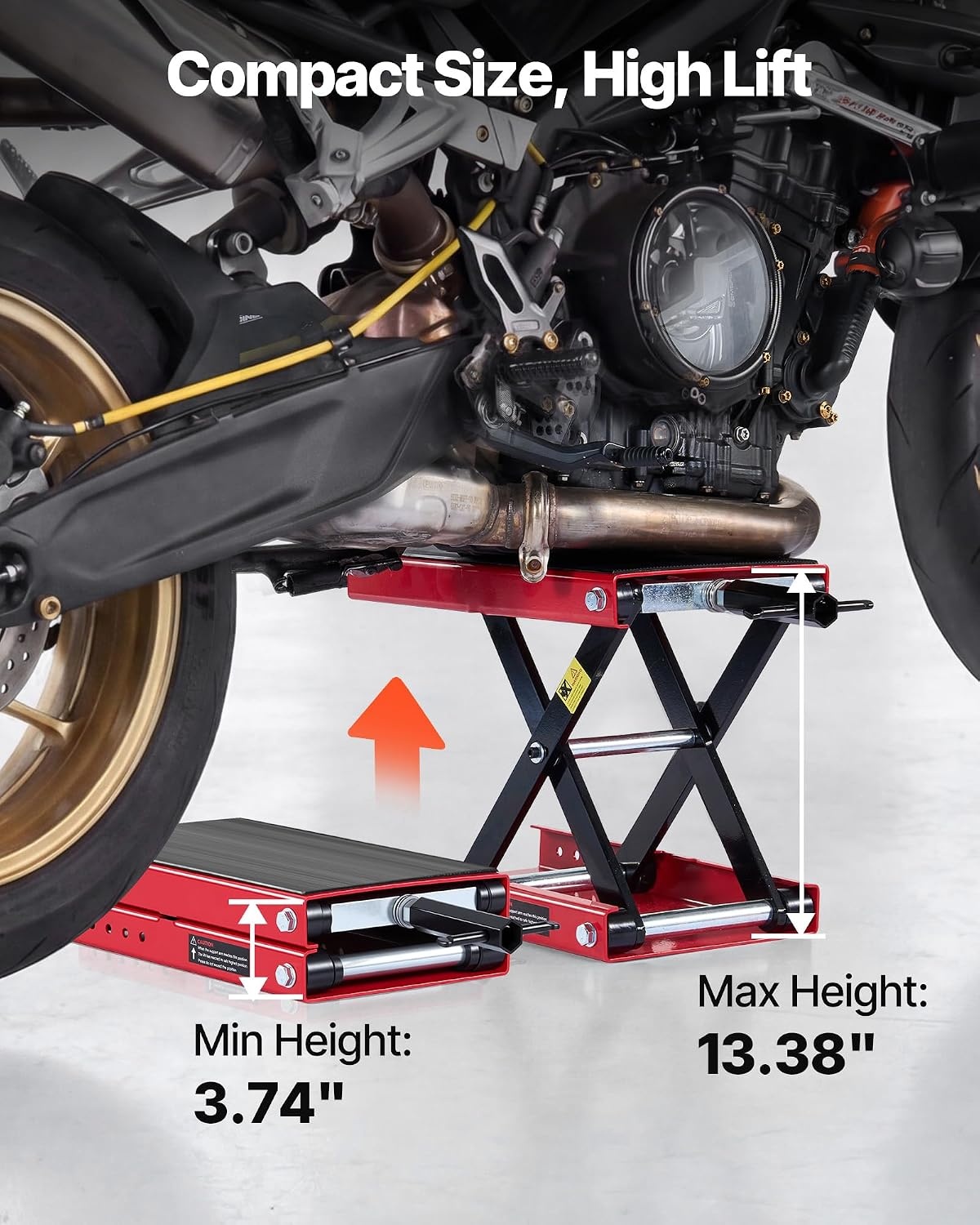 image:imageVEVOR Motorcycle Lift 1100 LBS Motorcycle Scissor Lift Jack with Wide Deck amp Safety Pin 37138 Center Hoist Crank Stand Steel Scissor Jack for Street Bikes Cruiser Bikes Touring Motorcycles Steel Scissor Jack with Lock Pin 37138 Center Hoist Crank Stand for Street Bikes Cruiser Bikes Touring MotorcyclesRed