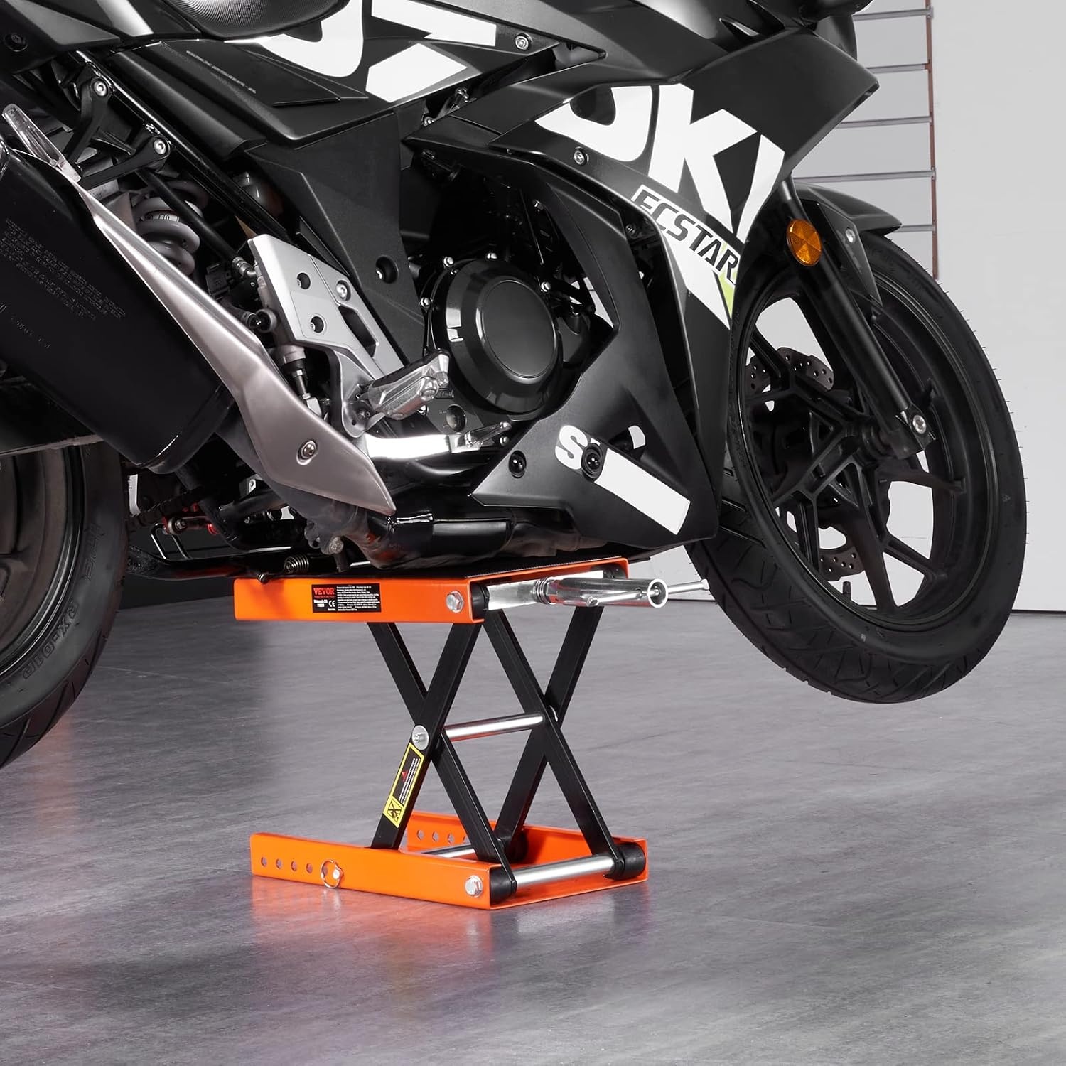 image:imageVEVOR Motorcycle Lift 1100 LBS Motorcycle Scissor Lift Jack with Wide Deck amp Safety Pin 37138 Center Hoist Crank Stand Steel Scissor Jack for Street Bikes Cruiser Bikes Touring Motorcycles Steel Scissor Jack with Lock Pin 37138 Center Hoist Crank Stand for Street Bikes Cruiser Bikes Touring MotorcyclesOrangeBlack