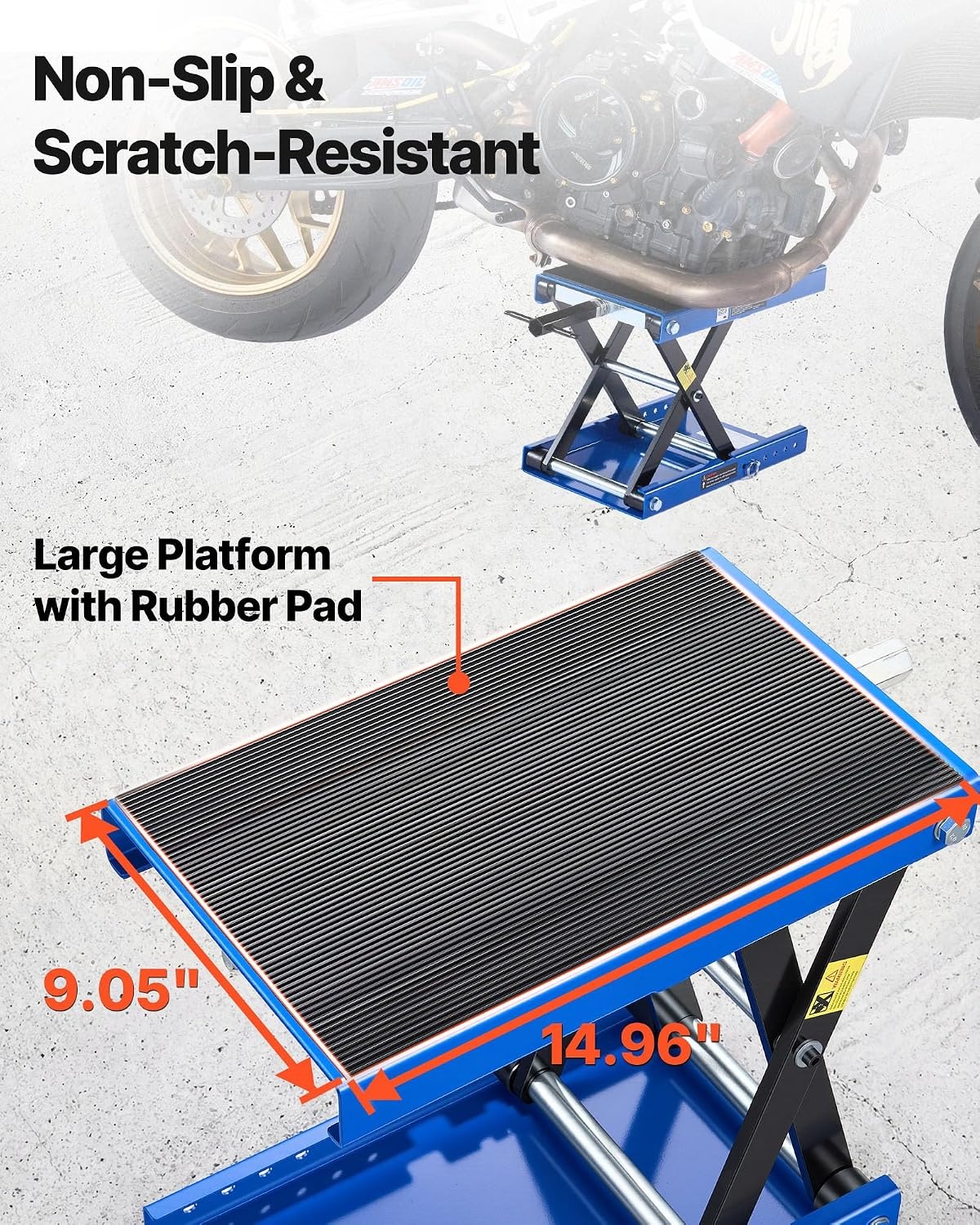 image:imageVEVOR Motorcycle Lift 1100 LBS Motorcycle Scissor Lift Jack with Wide Deck amp Safety Pin 37138 Center Hoist Crank Stand Steel Scissor Jack for Street Bikes Cruiser Bikes Touring Motorcycles Steel Scissor Jack with Lock Pin 37138 Center Hoist Crank Stand for Street Bikes Cruiser Bikes Touring MotorcyclesBlue