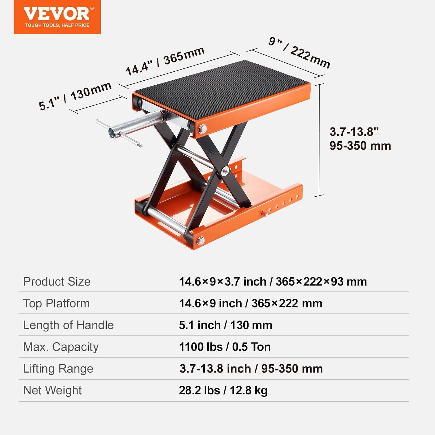 image:imageVEVOR Motorcycle Lift 1100 LBS Motorcycle Scissor Lift Jack with Wide Deck amp Safety Pin 37138 Center Hoist Crank Stand Steel Scissor Jack for Street Bikes Cruiser Bikes Touring Motorcycles Steel Scissor Jack with Lock Pin 37138 Center Hoist Crank Stand for Street Bikes Cruiser Bikes Touring MotorcyclesOrangeBlack