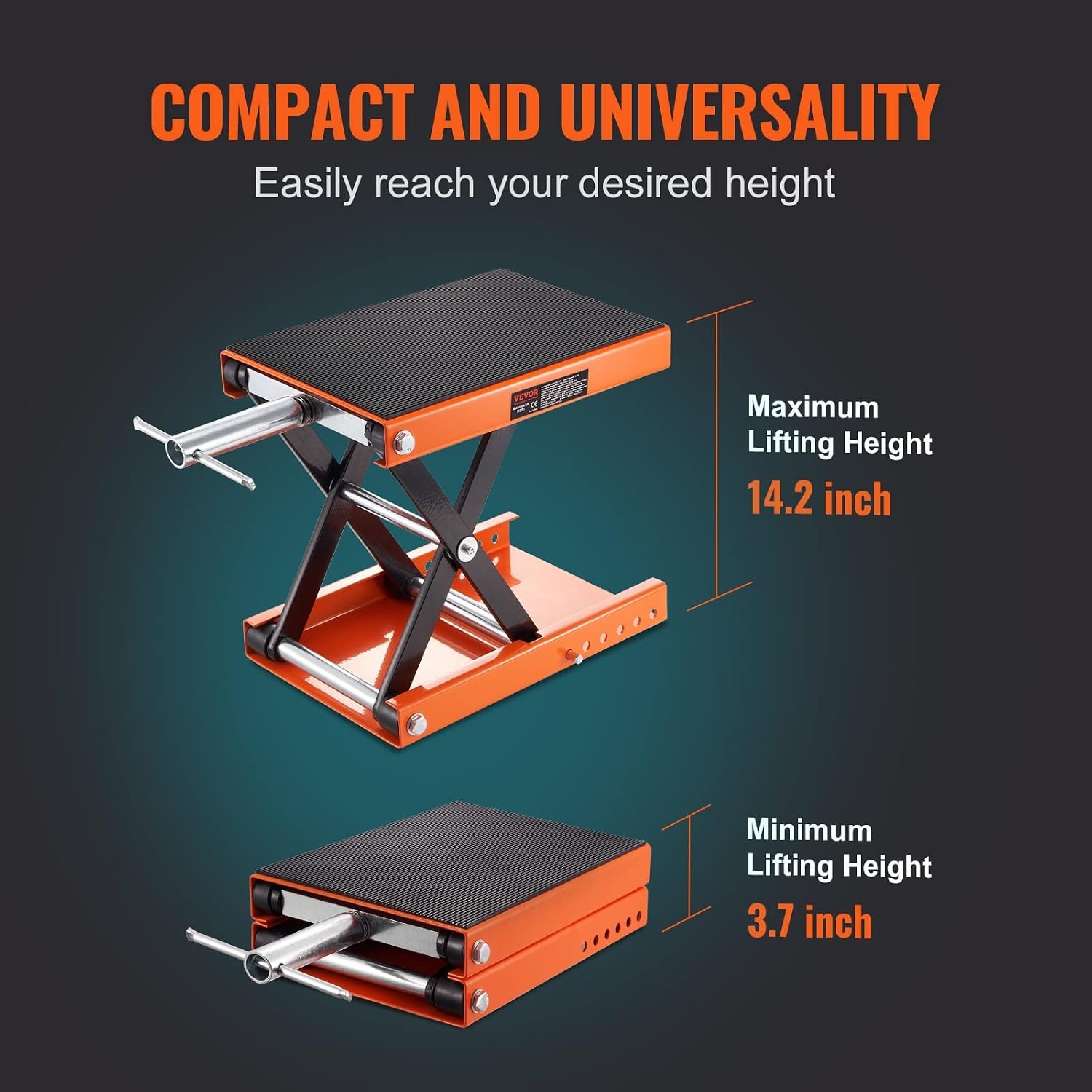 image:imageVEVOR Motorcycle Lift 1100 LBS Motorcycle Scissor Lift Jack with Wide Deck amp Safety Pin 37138 Center Hoist Crank Stand Steel Scissor Jack for Street Bikes Cruiser Bikes Touring Motorcycles Steel Scissor Jack with Lock Pin 37138 Center Hoist Crank Stand for Street Bikes Cruiser Bikes Touring MotorcyclesOrangeBlack