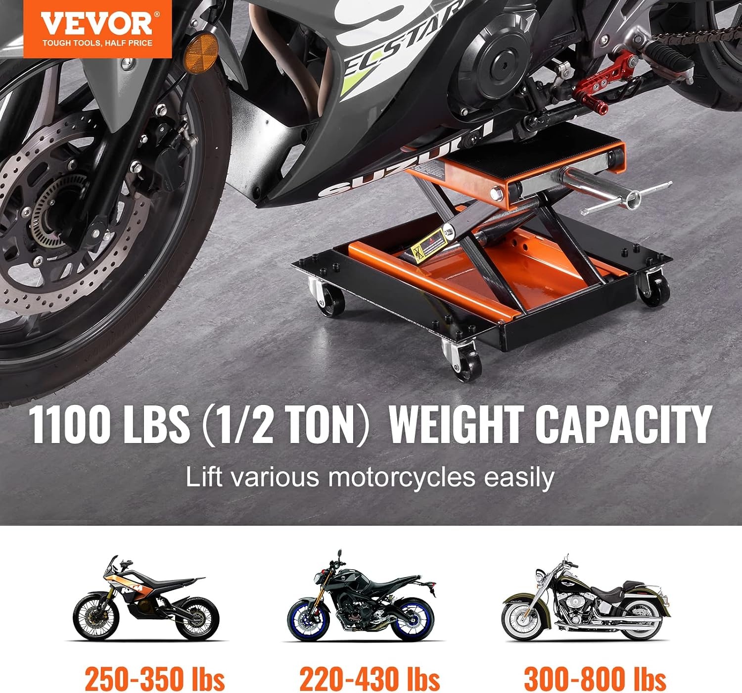 image:imageVEVOR Motorcycle Lift 1100lbs ATV Scissor Lift Jack with Dolly amp Hand Crank Garage Repair Center Hoist Crank Stand with Wide Deck and Tool Tray for Street Bikes Cruiser Bikes Touring Motorcycles Garage Repair Center Hoist Crank Stand with Wide Deck and Tool Tray for Street Bikes Cruiser Bikes Touring Motorcycles1100 lbsScissorwith Dolly Hand Crank