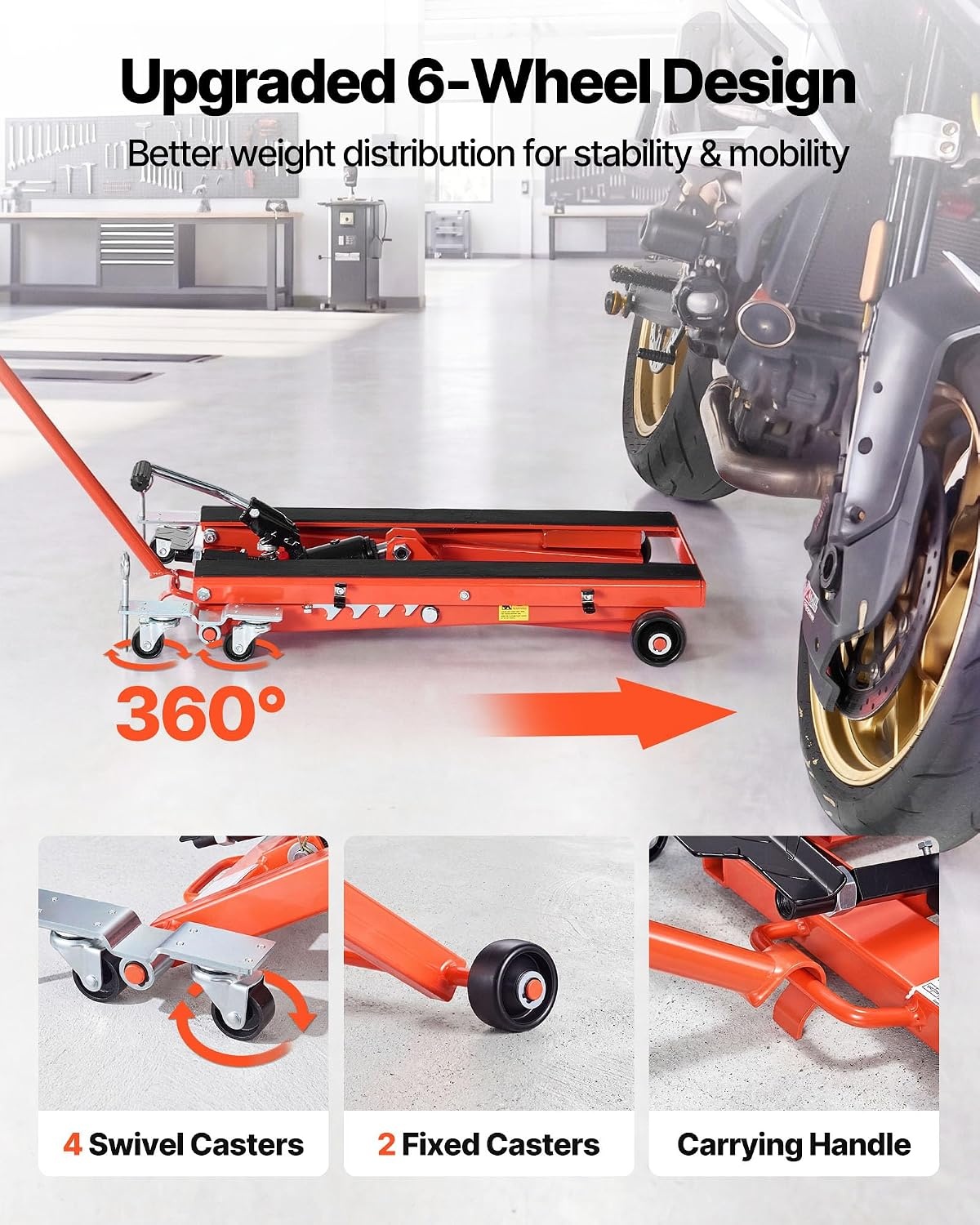 image:imageVEVOR Motorcycle Lift 1100lbs ATV Scissor Lift Jack with Dolly amp Hand Crank Garage Repair Center Hoist Crank Stand with Wide Deck and Tool Tray for Street Bikes Cruiser Bikes Touring Motorcycles Garage Repair Center Hoist Crank Stand with Wide Deck and Tool Tray for Street Bikes Cruiser Bikes Touring Motorcycles1100 lbsHydraulicwith 6 Wheels