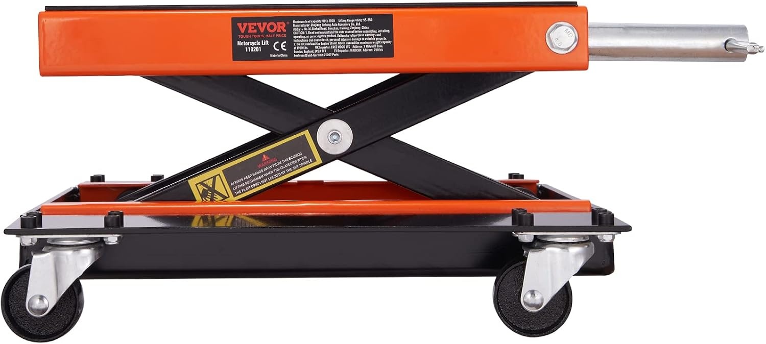 image:imageVEVOR Motorcycle Lift 1100lbs ATV Scissor Lift Jack with Dolly amp Hand Crank Garage Repair Center Hoist Crank Stand with Wide Deck and Tool Tray for Street Bikes Cruiser Bikes Touring Motorcycles Garage Repair Center Hoist Crank Stand with Wide Deck and Tool Tray for Street Bikes Cruiser Bikes Touring Motorcycles1100 lbsScissorwith Dolly Hand Crank