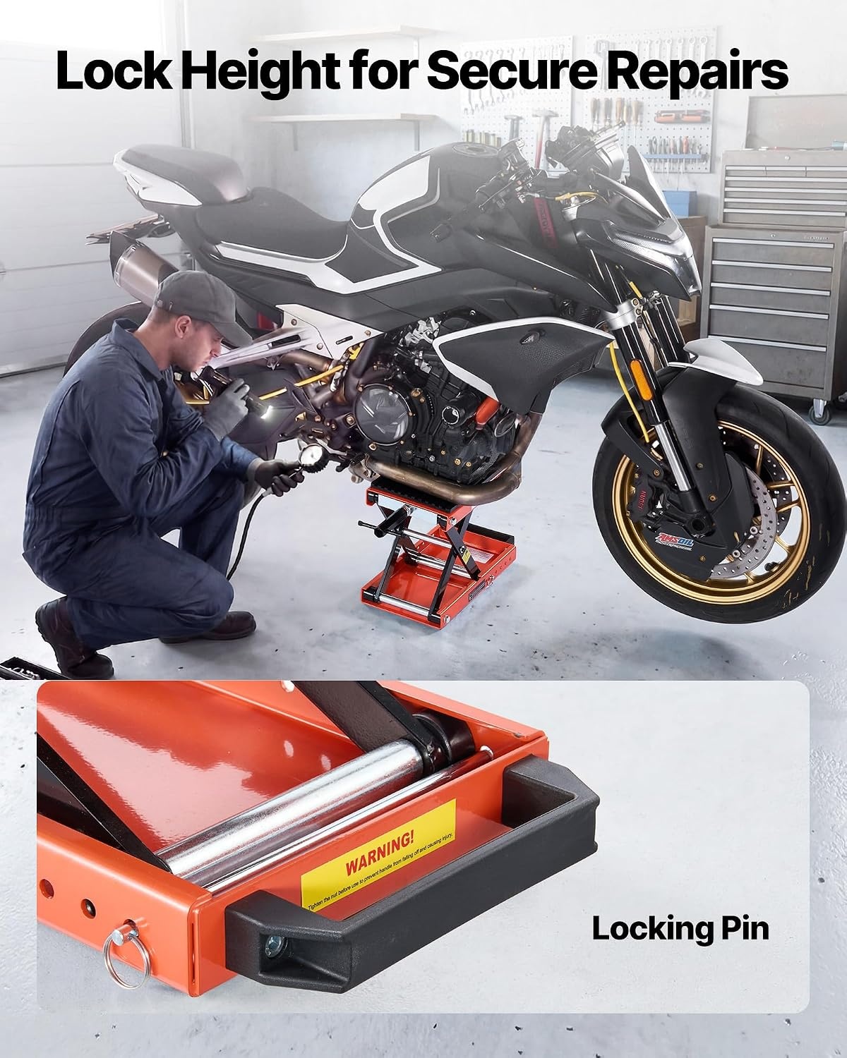 image:imageVEVOR Motorcycle Lift 1100lbs ATV Scissor Lift Jack with Dolly amp Hand Crank Garage Repair Center Hoist Crank Stand with Wide Deck and Tool Tray for Street Bikes Cruiser Bikes Touring Motorcycles Garage Repair Center Hoist Crank Stand with Wide Deck and Tool Tray for Street Bikes Cruiser Bikes Touring Motorcycles1500 lbsScissor
