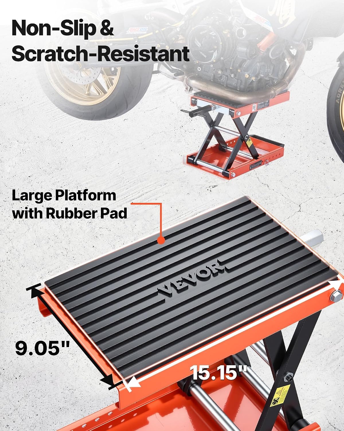 image:imageVEVOR Motorcycle Lift 1100lbs ATV Scissor Lift Jack with Dolly amp Hand Crank Garage Repair Center Hoist Crank Stand with Wide Deck and Tool Tray for Street Bikes Cruiser Bikes Touring Motorcycles Garage Repair Center Hoist Crank Stand with Wide Deck and Tool Tray for Street Bikes Cruiser Bikes Touring Motorcycles1500 lbsScissor