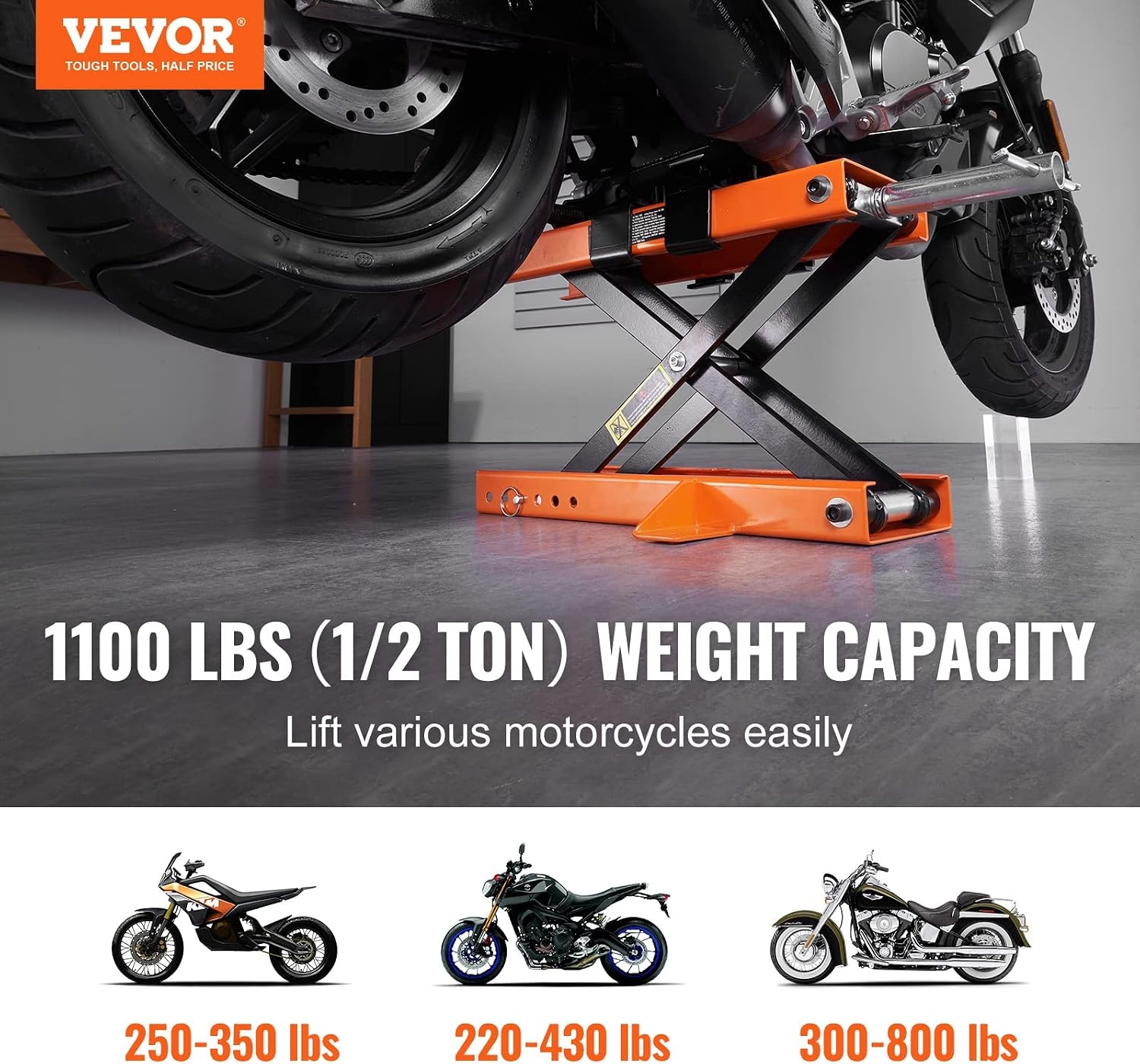 image:imageVEVOR Motorcycle Lift 1100lbs ATV Scissor Lift Jack with Dolly amp Hand Crank Garage Repair Center Hoist Crank Stand with Wide Deck and Tool Tray for Street Bikes Cruiser Bikes Touring Motorcycles Garage Repair Center Hoist Crank Stand with Wide Deck and Tool Tray for Street Bikes Cruiser Bikes Touring Motorcycles1100 lbsScissorwith Saddle Safety Pin